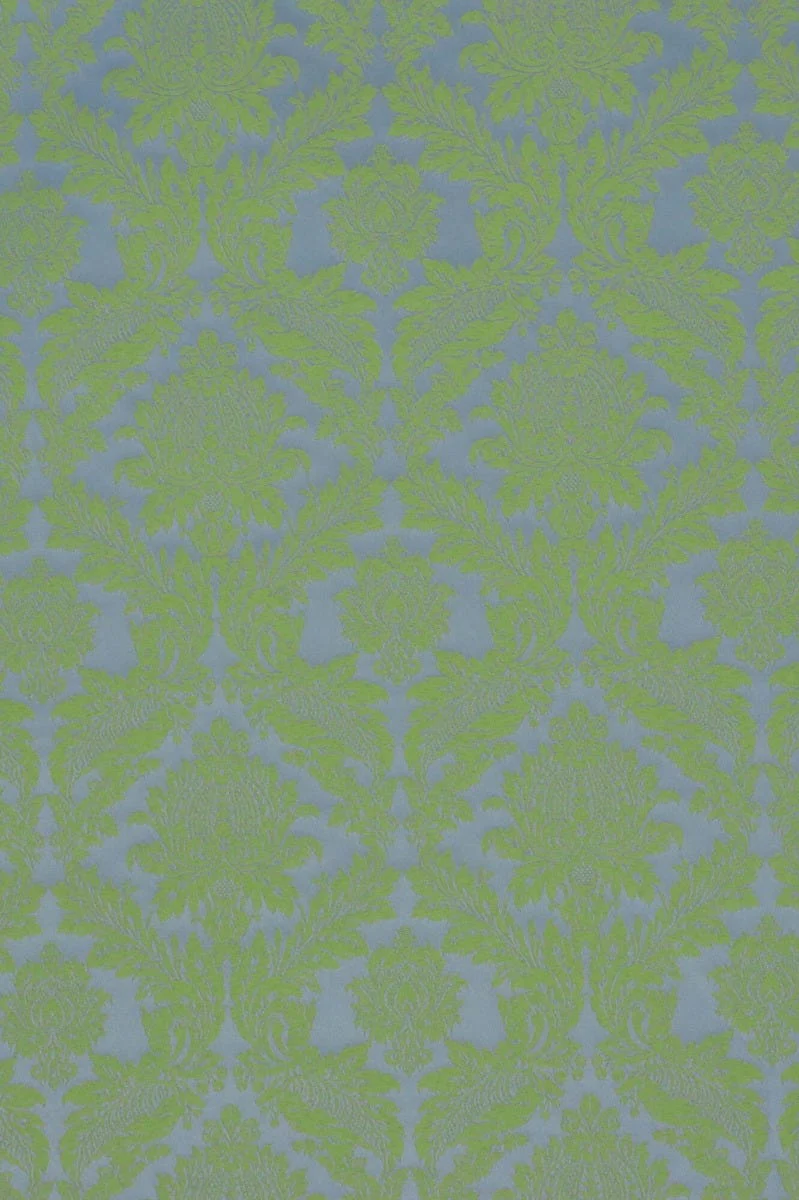 Alderton Luxury Damask Lime On Duck Egg Fabric