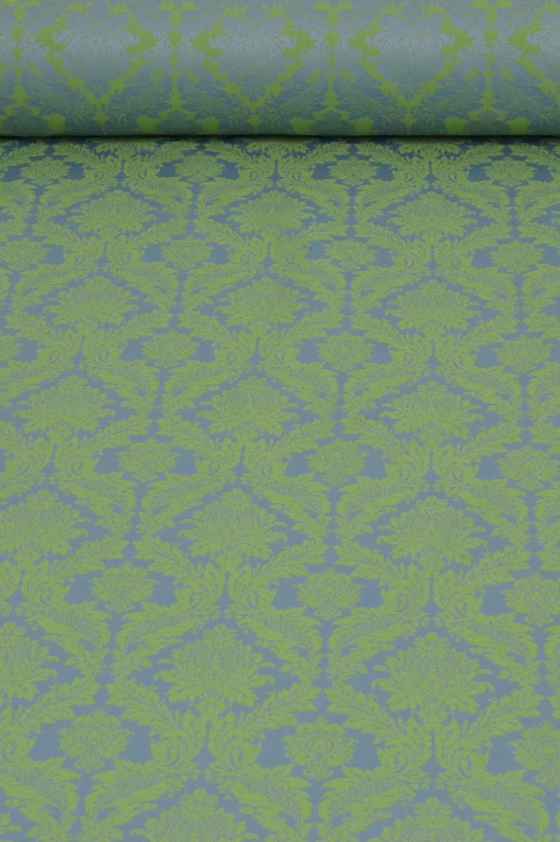 Alderton Luxury Damask Lime On Duck Egg Fabric - Image 2