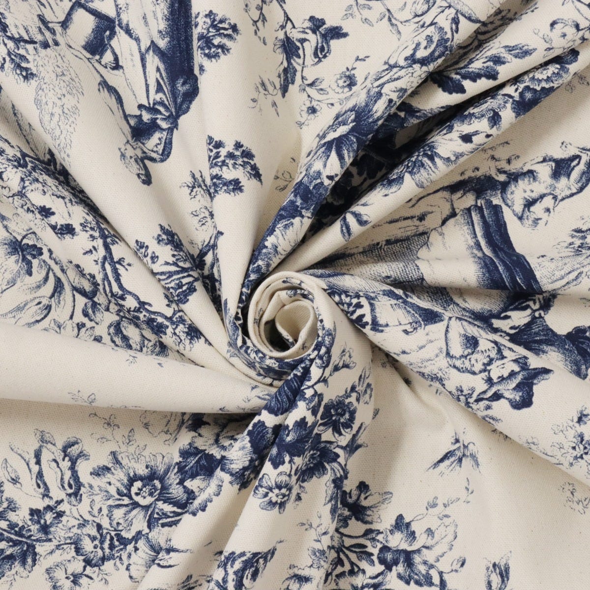 Amelie Pastoral Toile Blue on Cream Double Width Fabric - Image 3