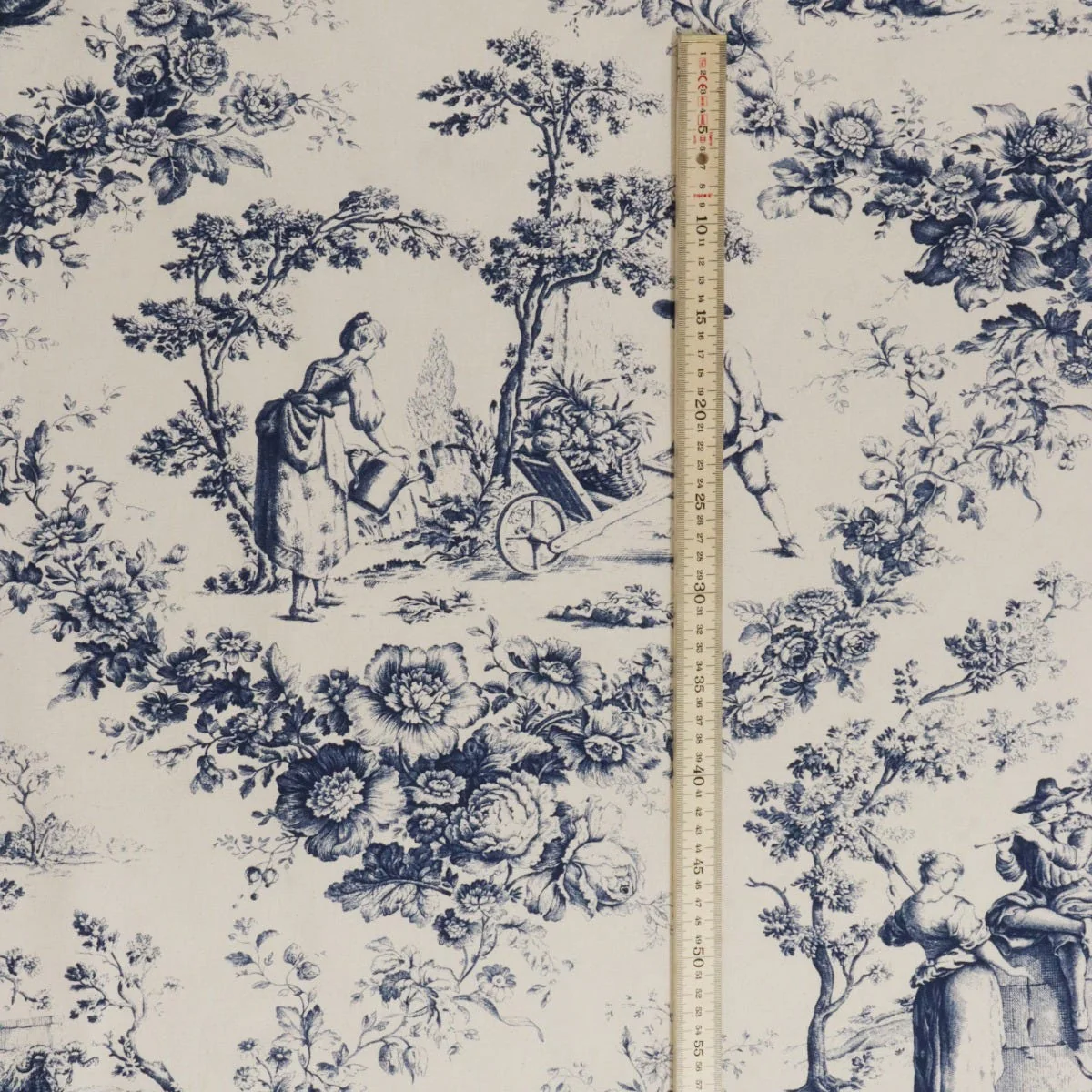 Amelie Pastoral Toile Blue on Cream Double Width Fabric - Image 5