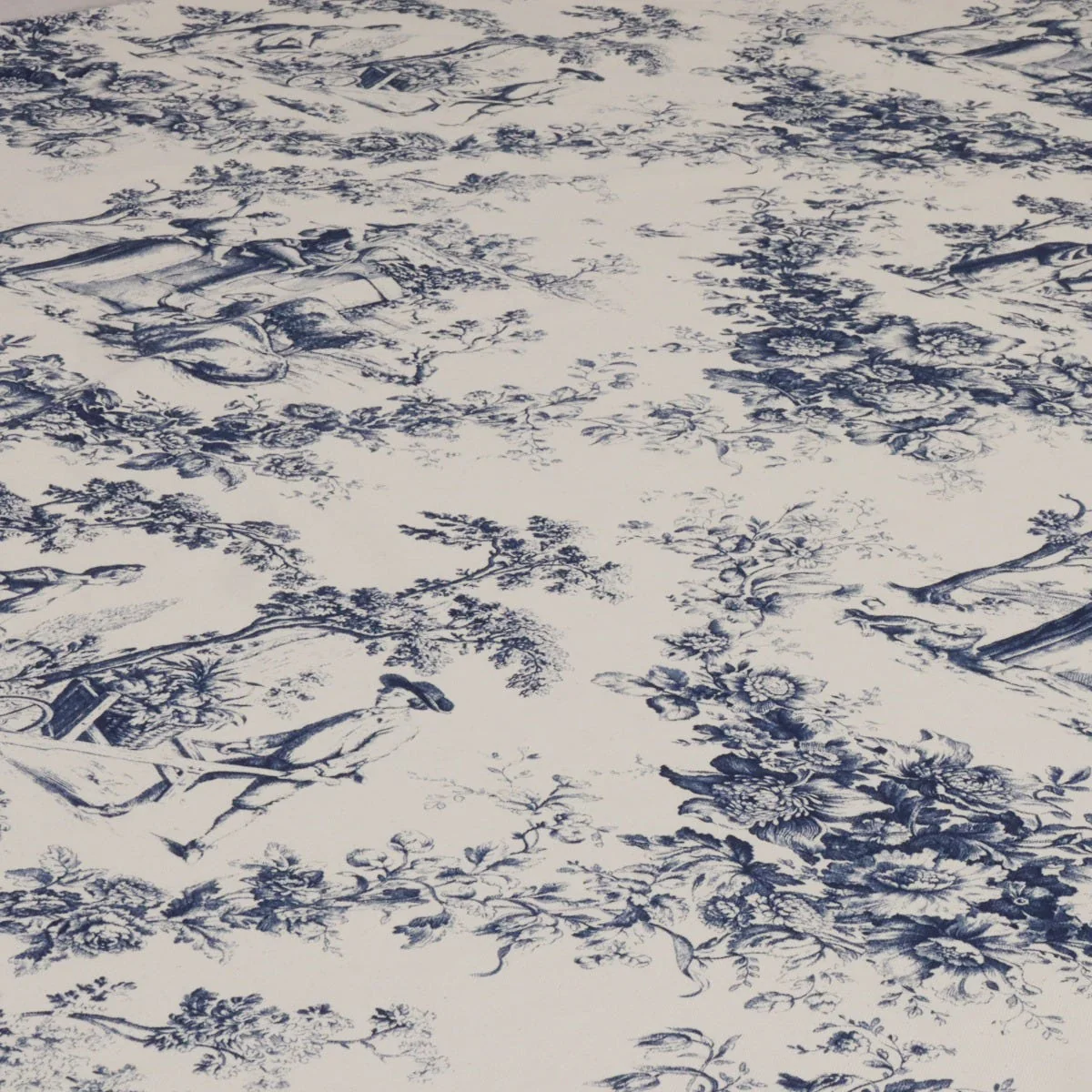 Amelie Pastoral Toile Blue on Cream Double Width Fabric - Image 6