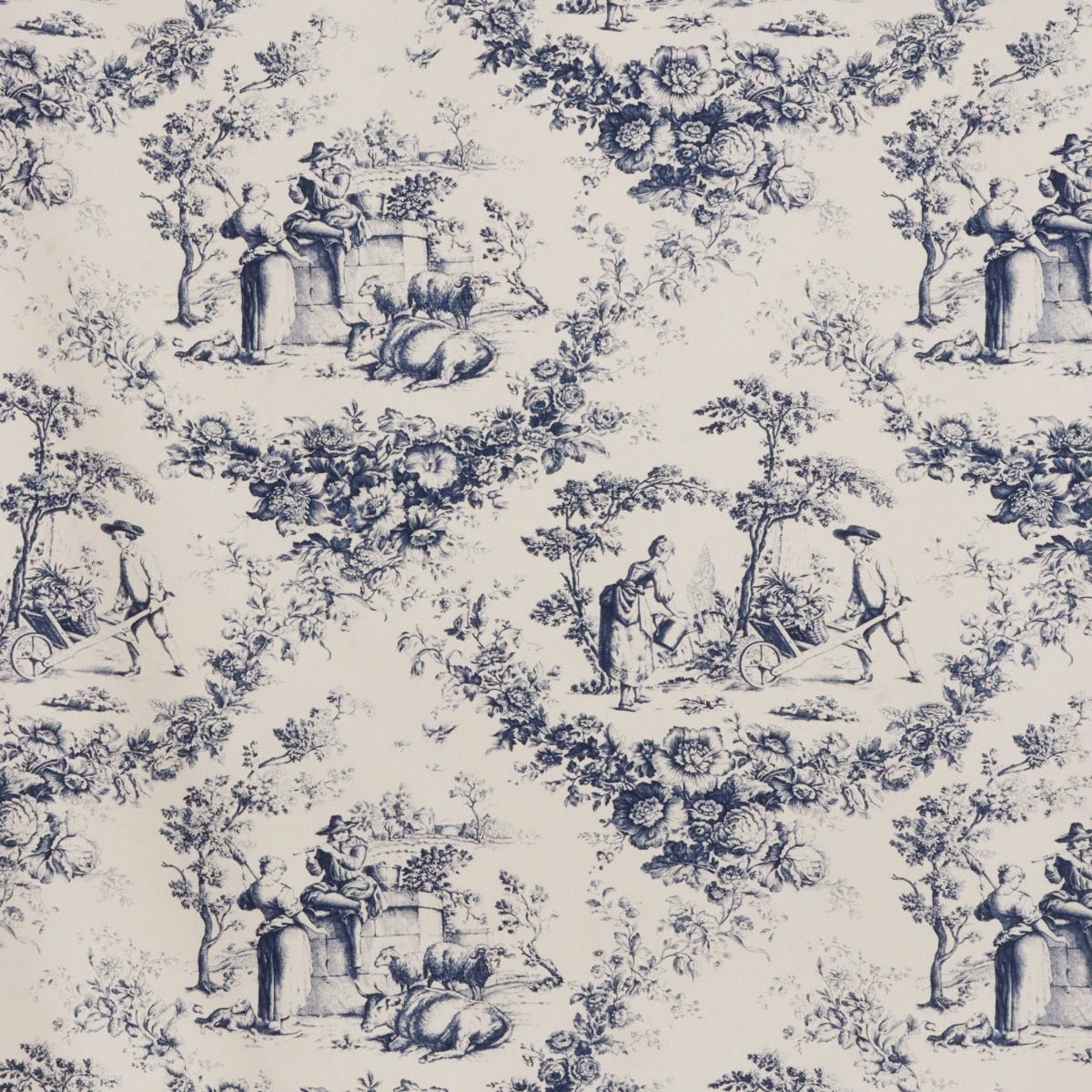 Amelie Pastoral Toile Blue on Cream Double Width Fabric - Image 8