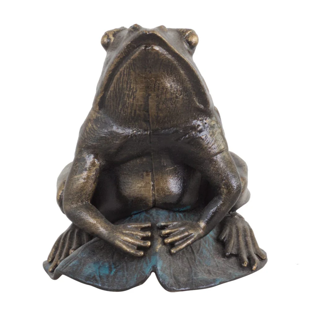 Cast Iron Antique Bronzed Frog On Lotus Leaf Ornament - Image 2