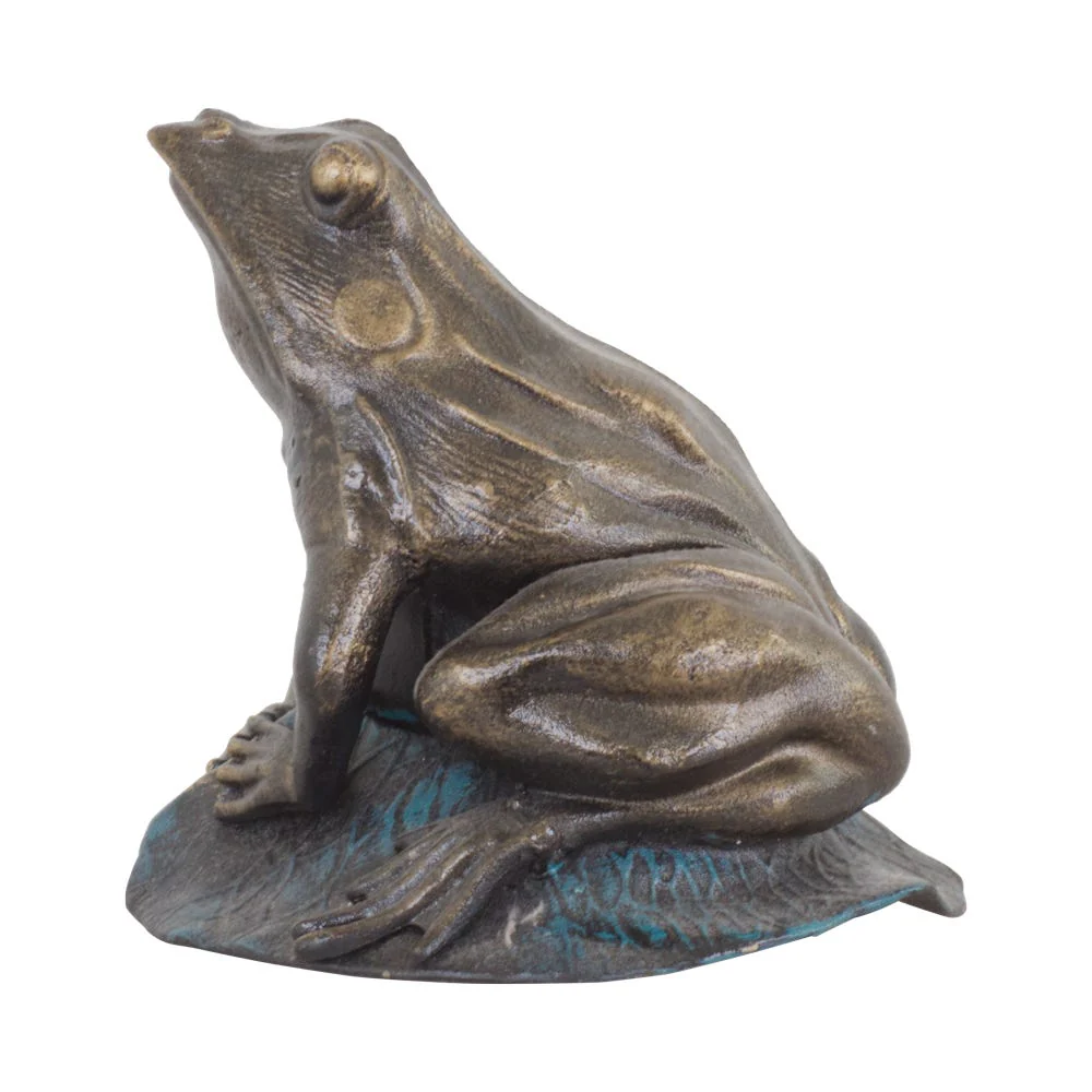 Cast Iron Antique Bronzed Frog On Lotus Leaf Ornament - Image 3