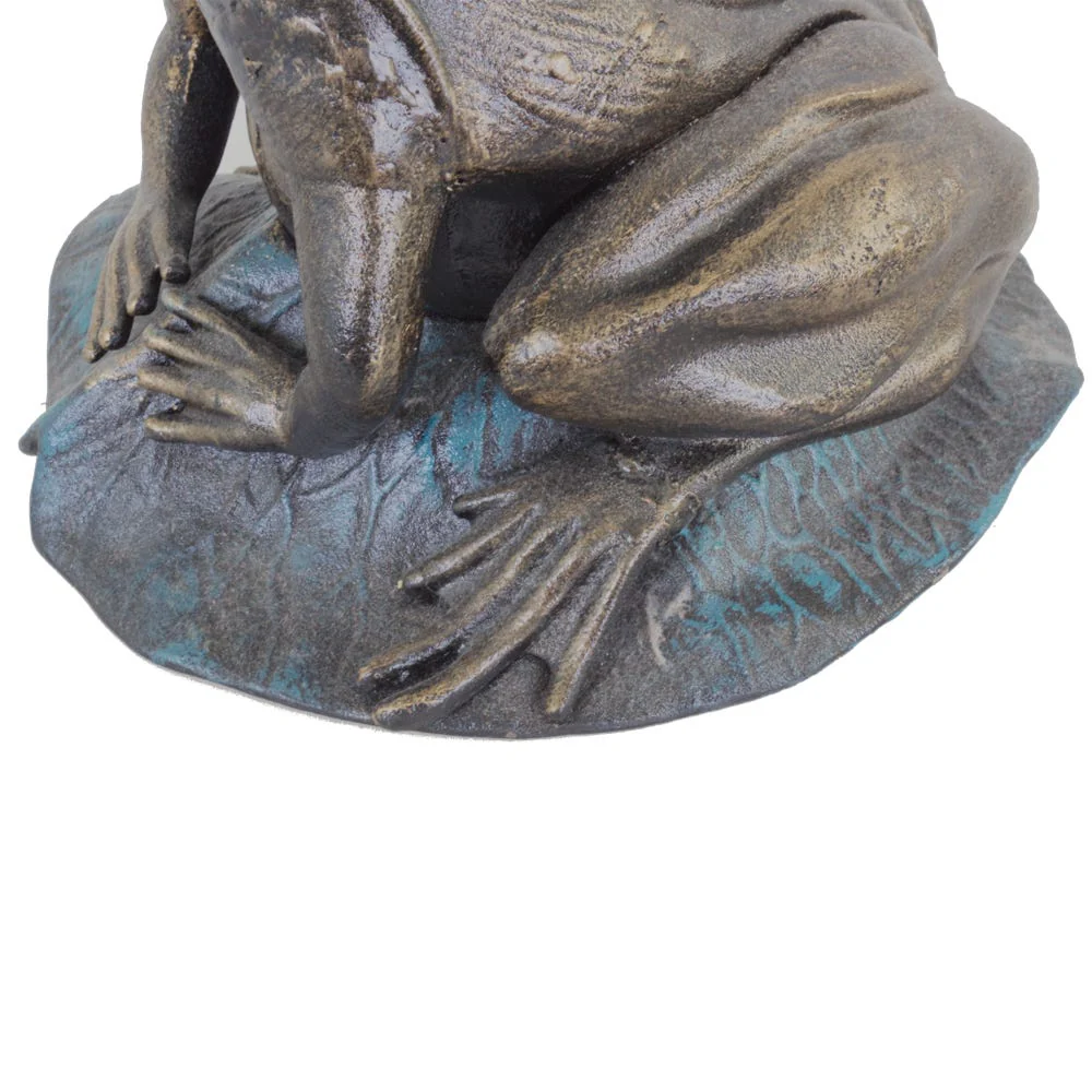 Cast Iron Antique Bronzed Frog On Lotus Leaf Ornament - Image 4