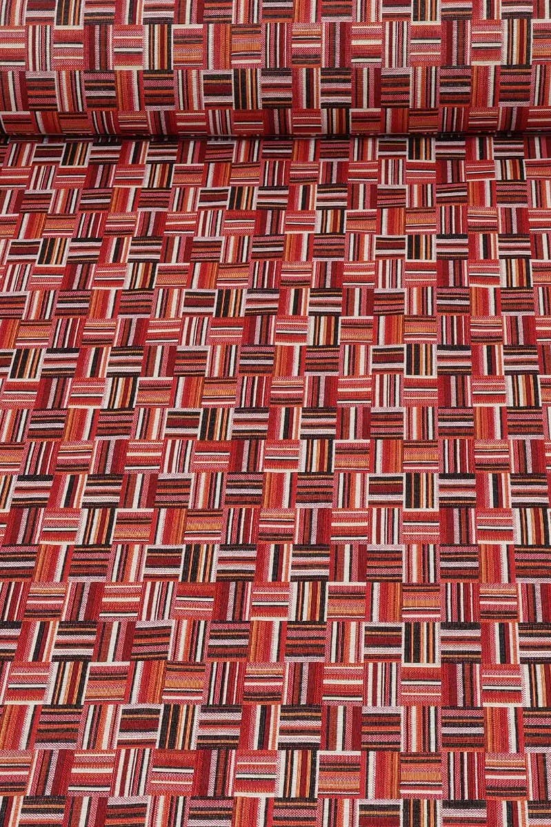Basket Weave Jacquard Red Fabric - Image 2