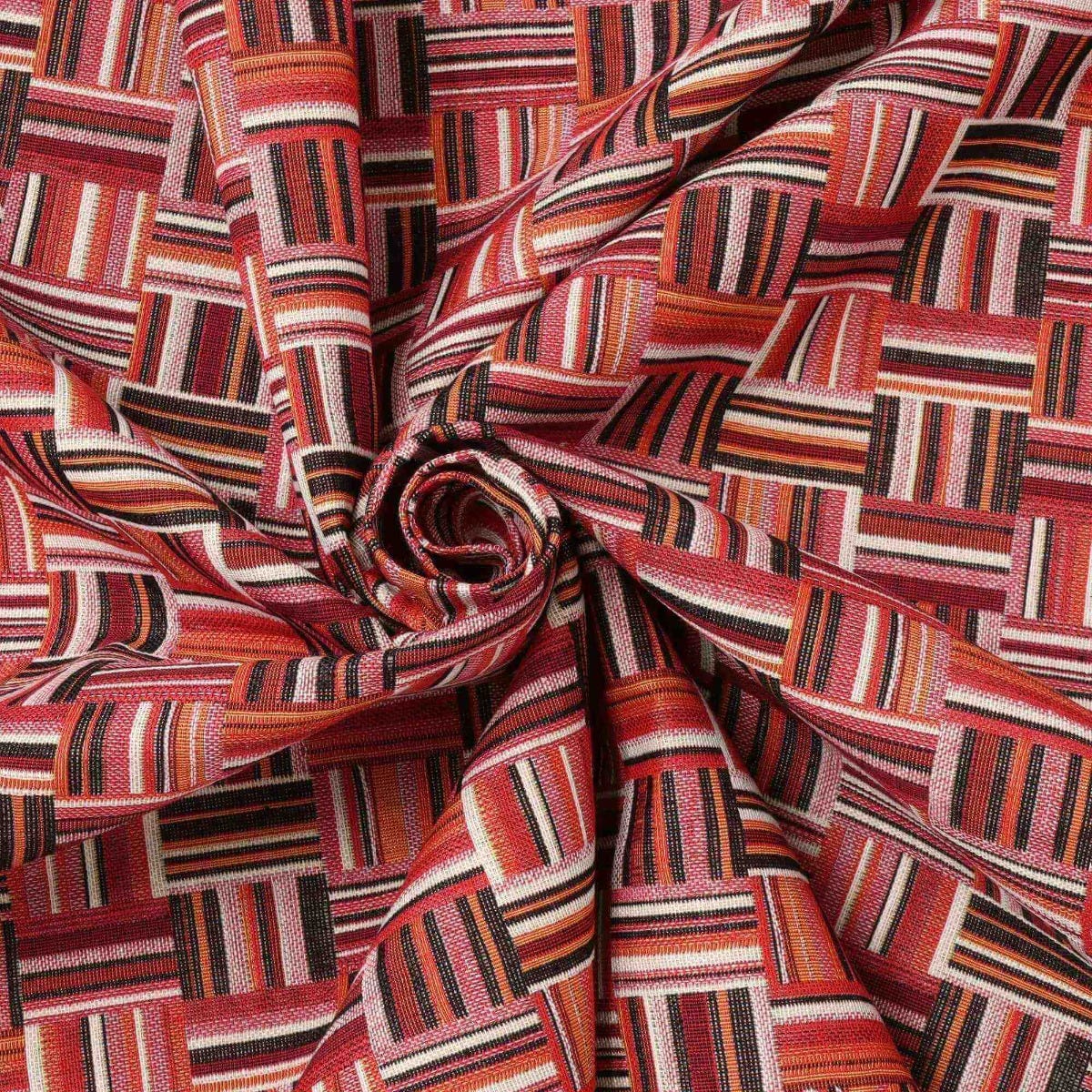 Basket Weave Jacquard Red Fabric - Image 3