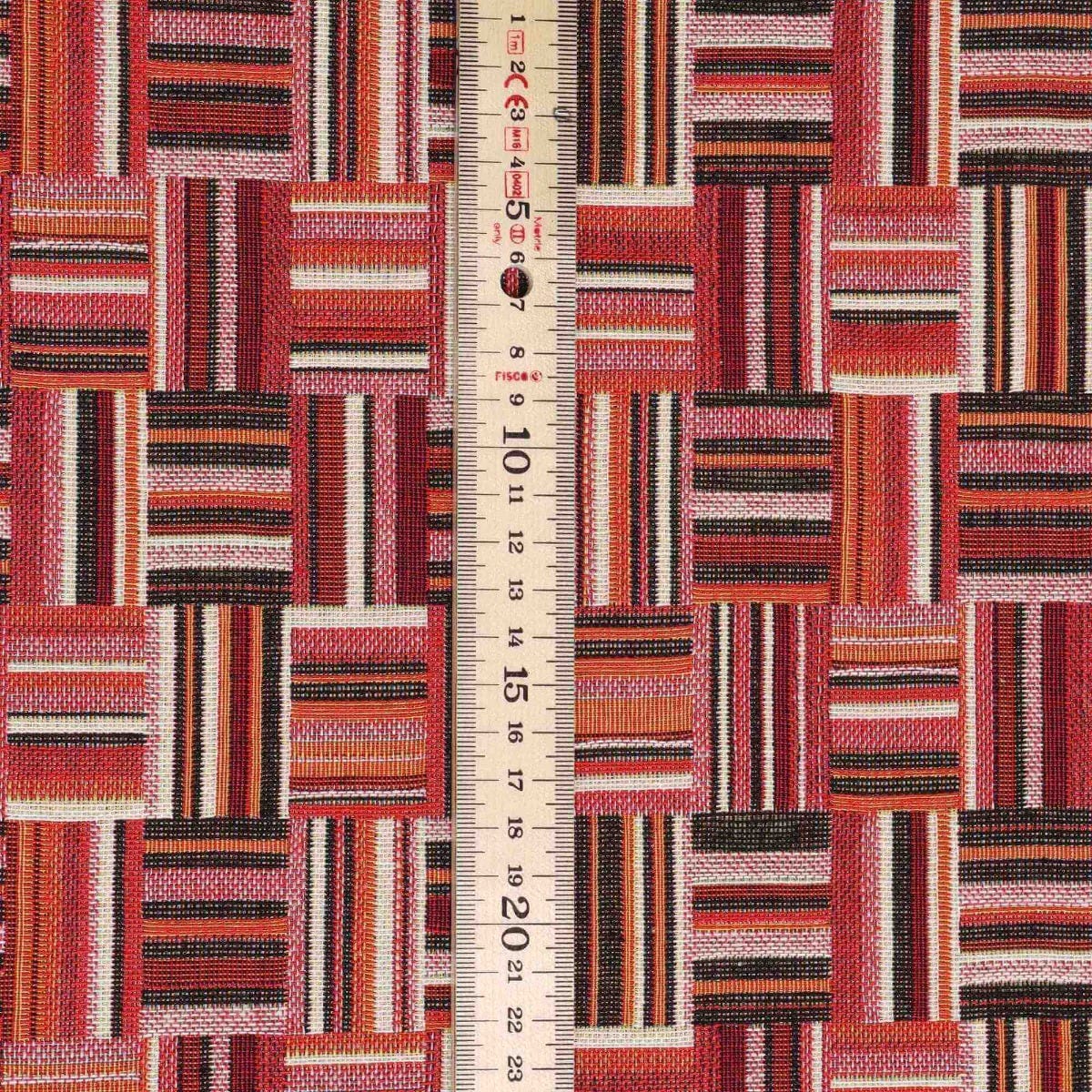 Basket Weave Jacquard Red Fabric - Image 5