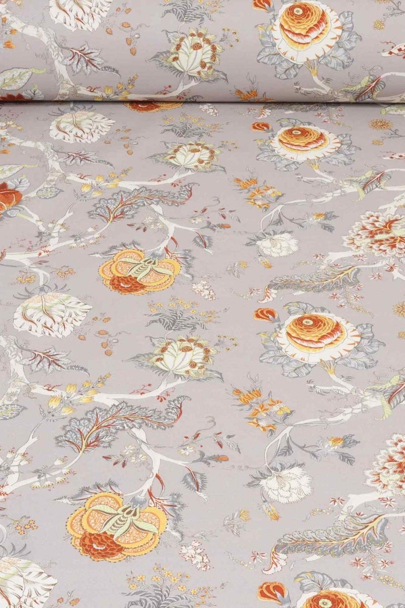 Bukhara Floral Taupe Orange Double Width Fabric - Image 2