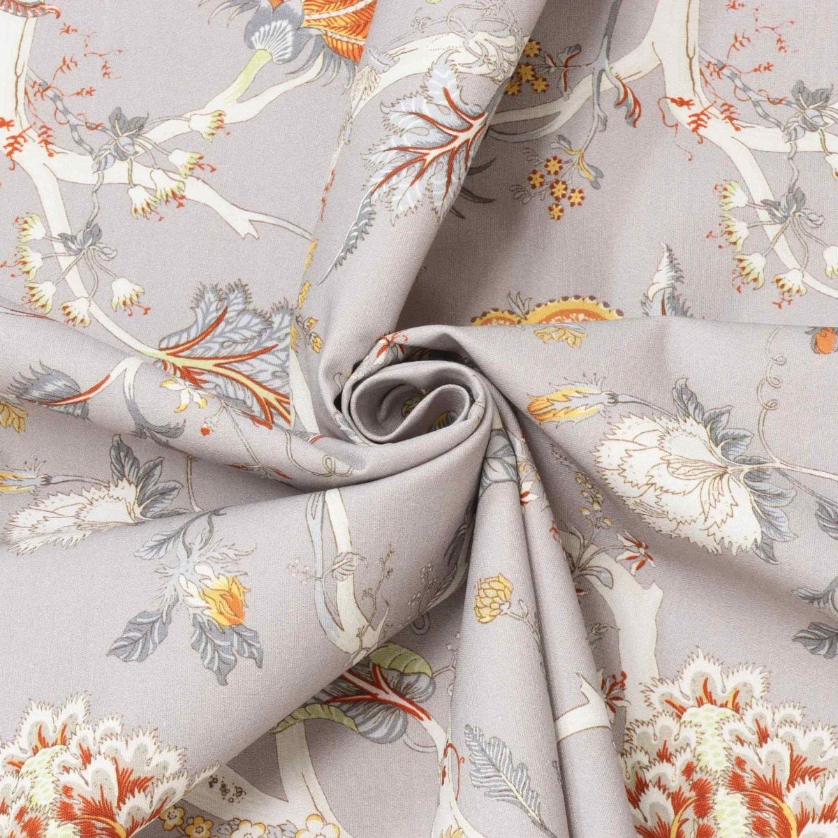Bukhara Floral Taupe Orange Double Width Fabric - Image 3