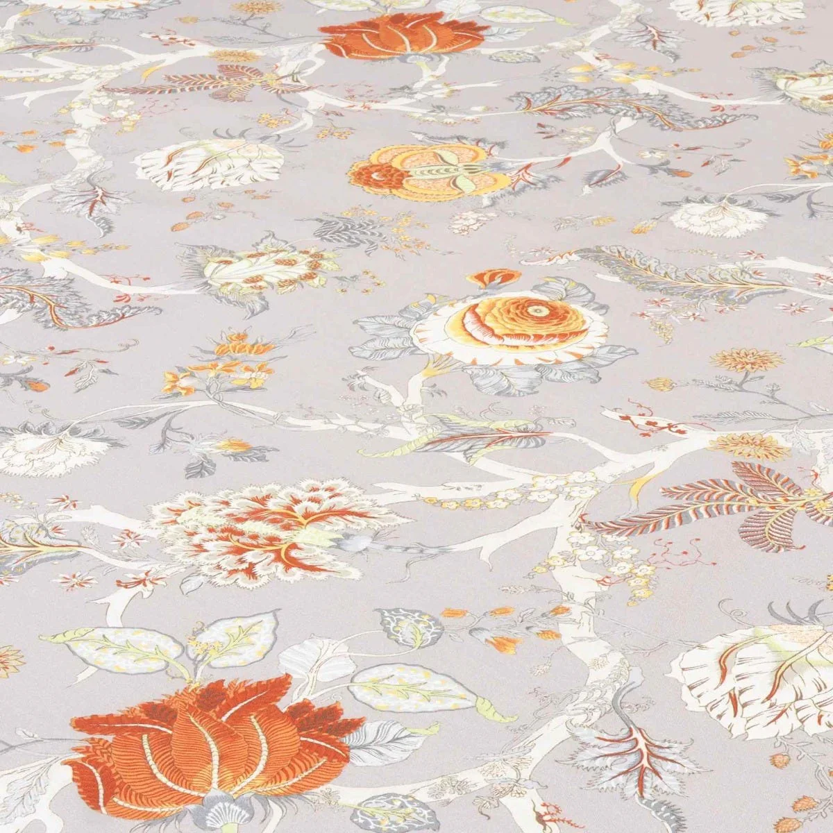 Bukhara Floral Taupe Orange Double Width Fabric - Image 4