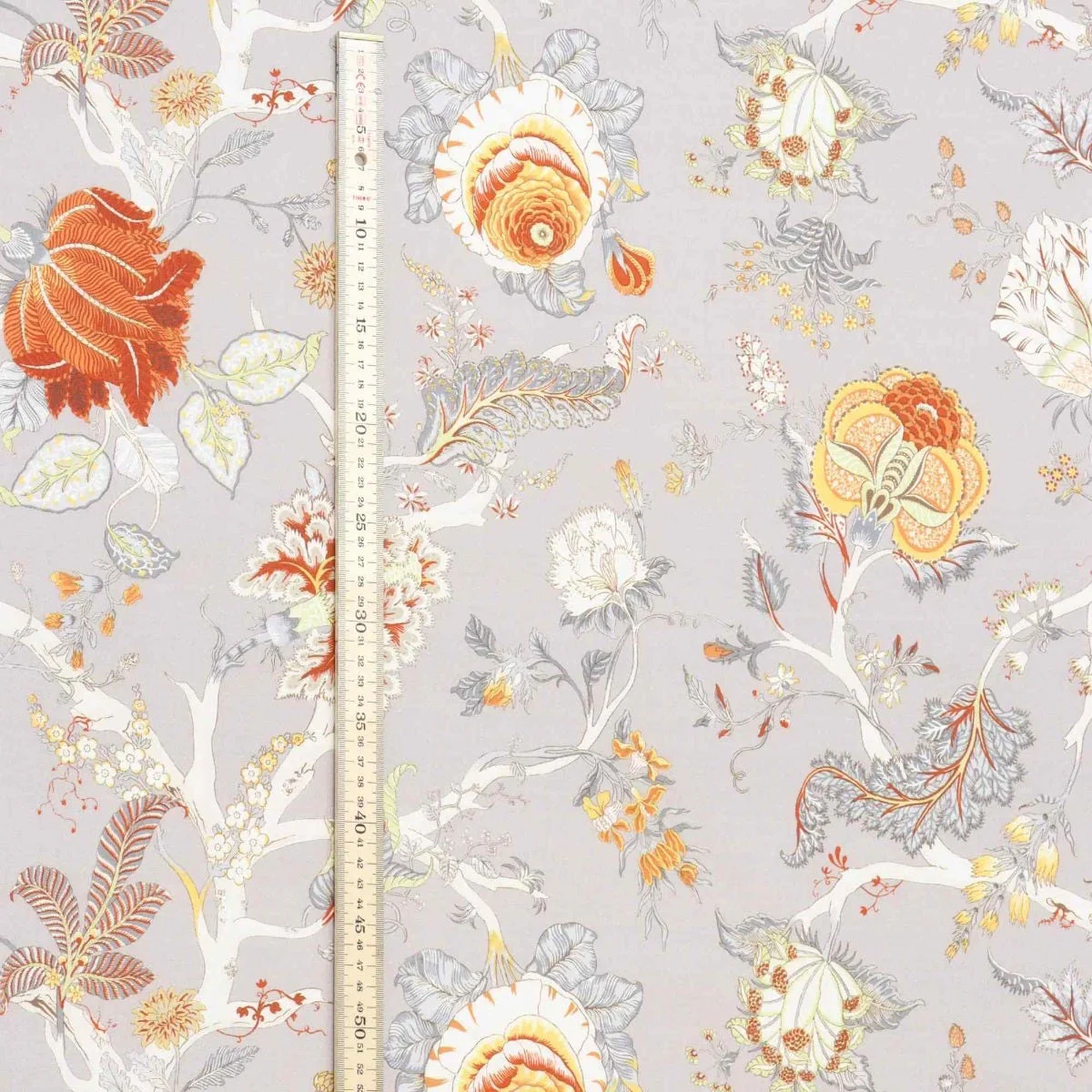Bukhara Floral Taupe Orange Double Width Fabric - Image 5