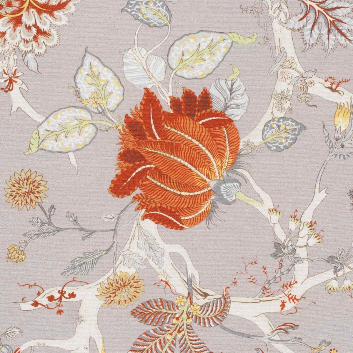 Bukhara Floral Taupe Orange Double Width Fabric - Image 6