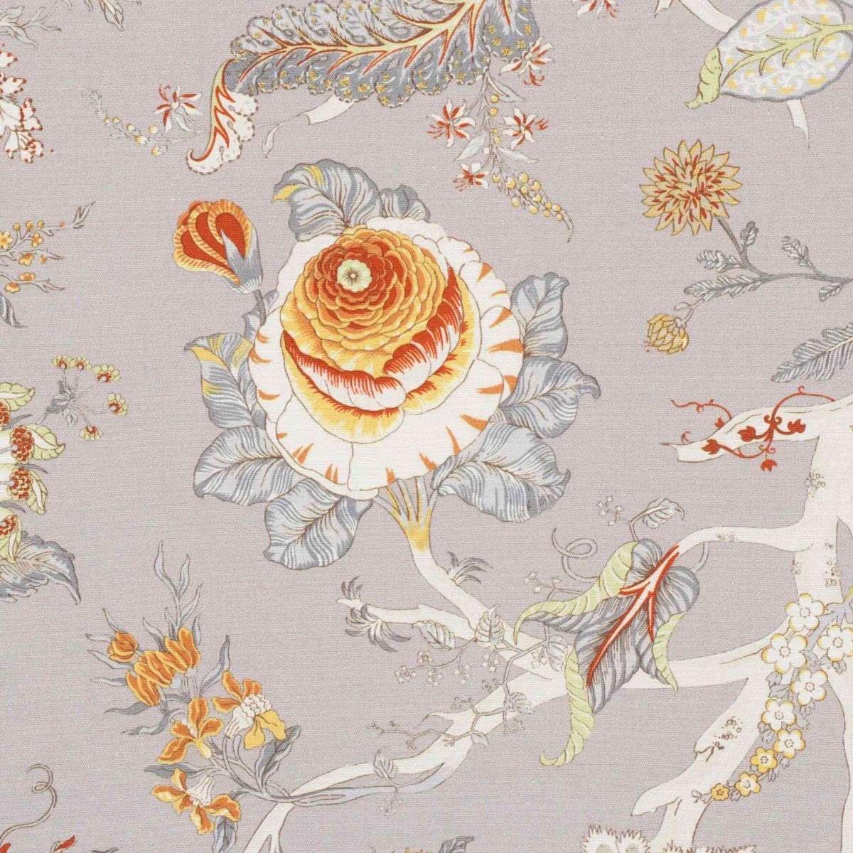 Bukhara Floral Taupe Orange Double Width Fabric - Image 7