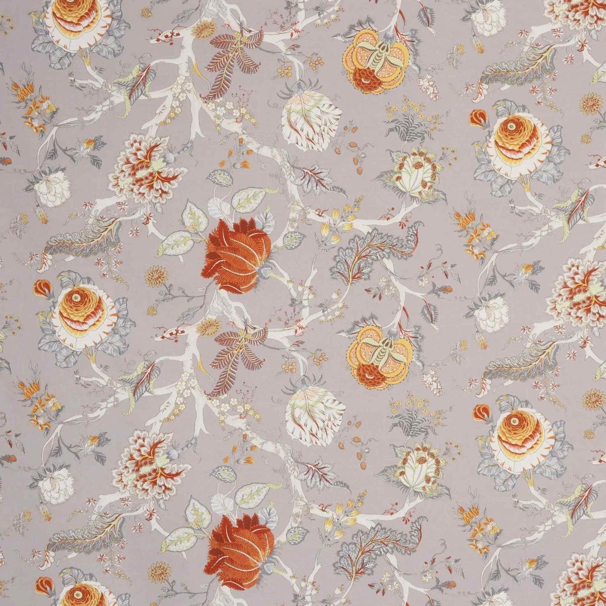 Bukhara Floral Taupe Orange Double Width Fabric - Image 9