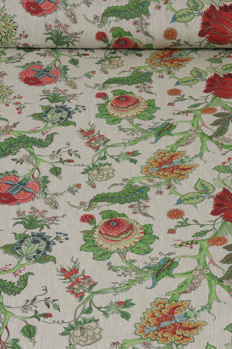 Bukhara Jungle Ruby Linen Fabric - Image 2