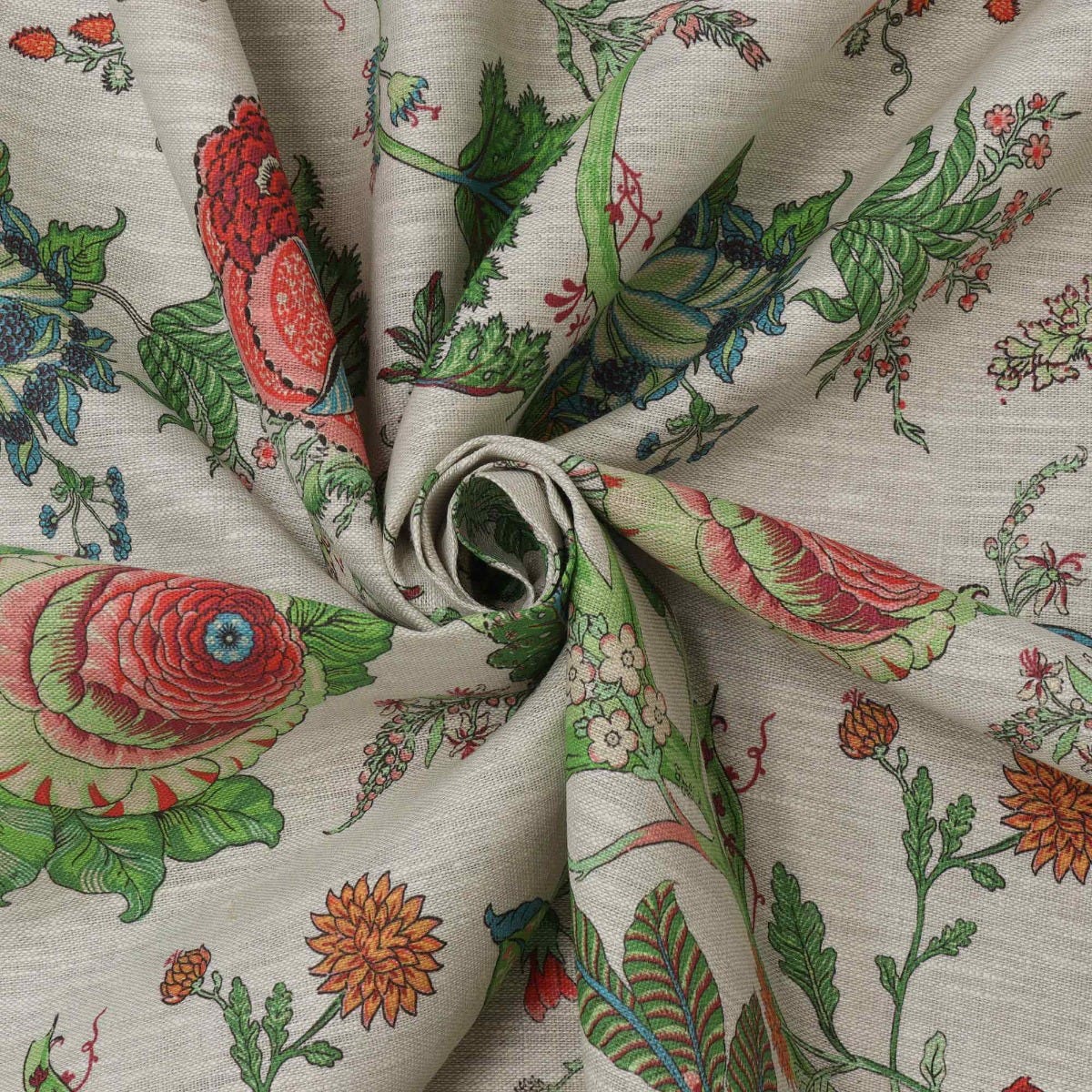 Bukhara Jungle Ruby Linen Fabric - Image 3