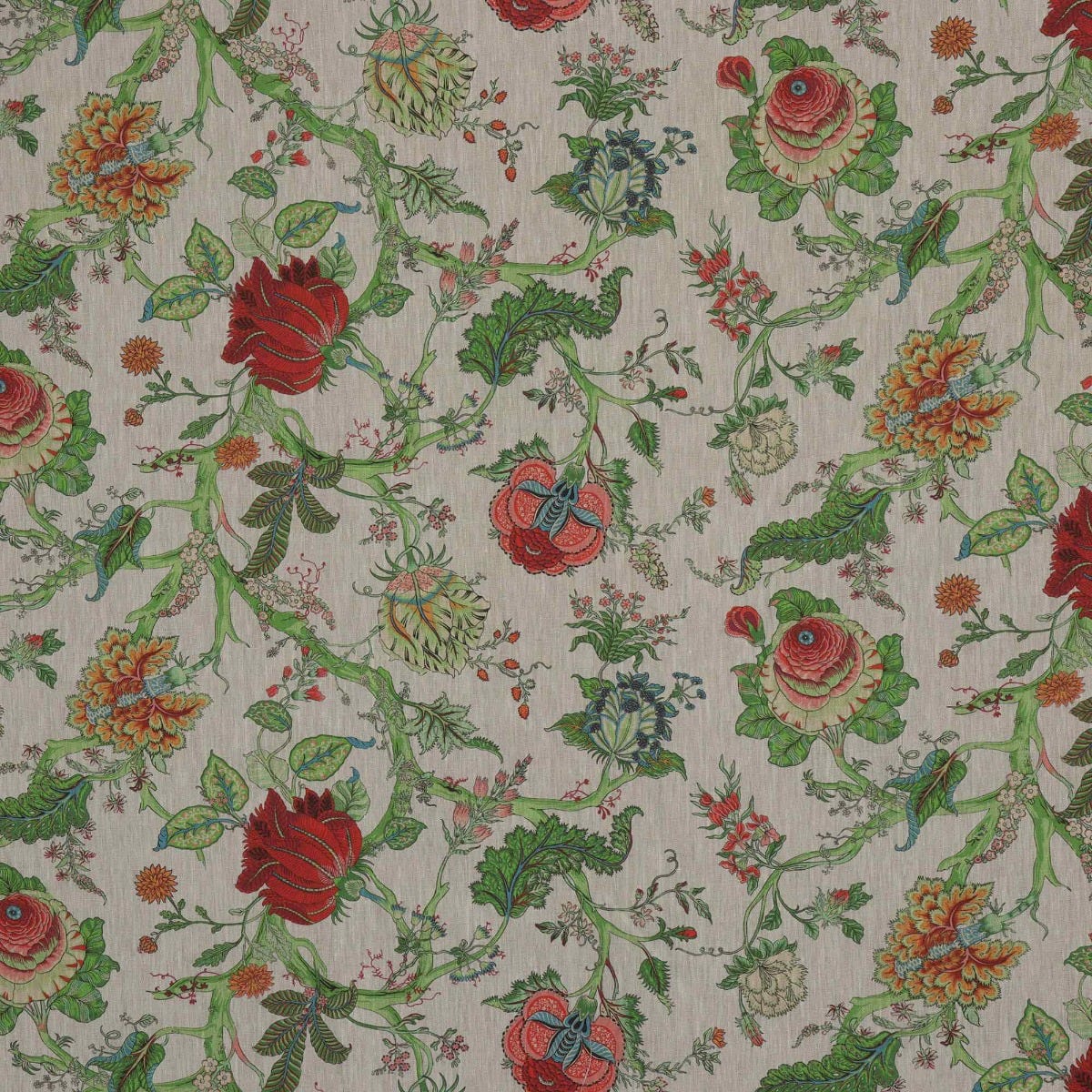 Bukhara Jungle Ruby Linen Fabric - Image 8