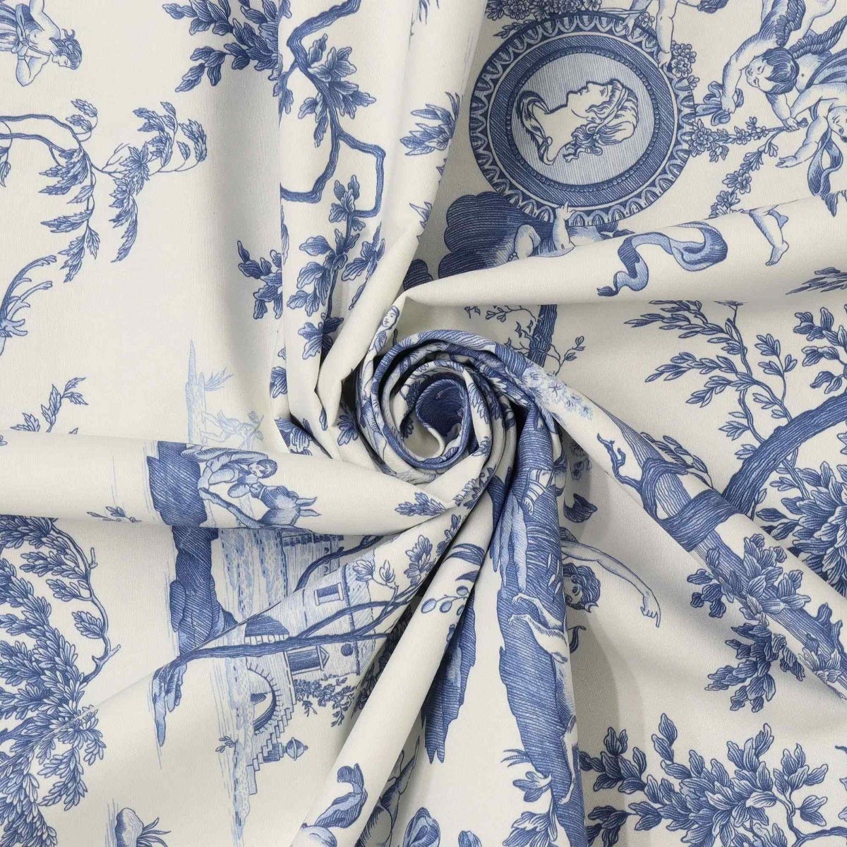 Cherubs Toile Blue on White Double Width Fabric - Image 3