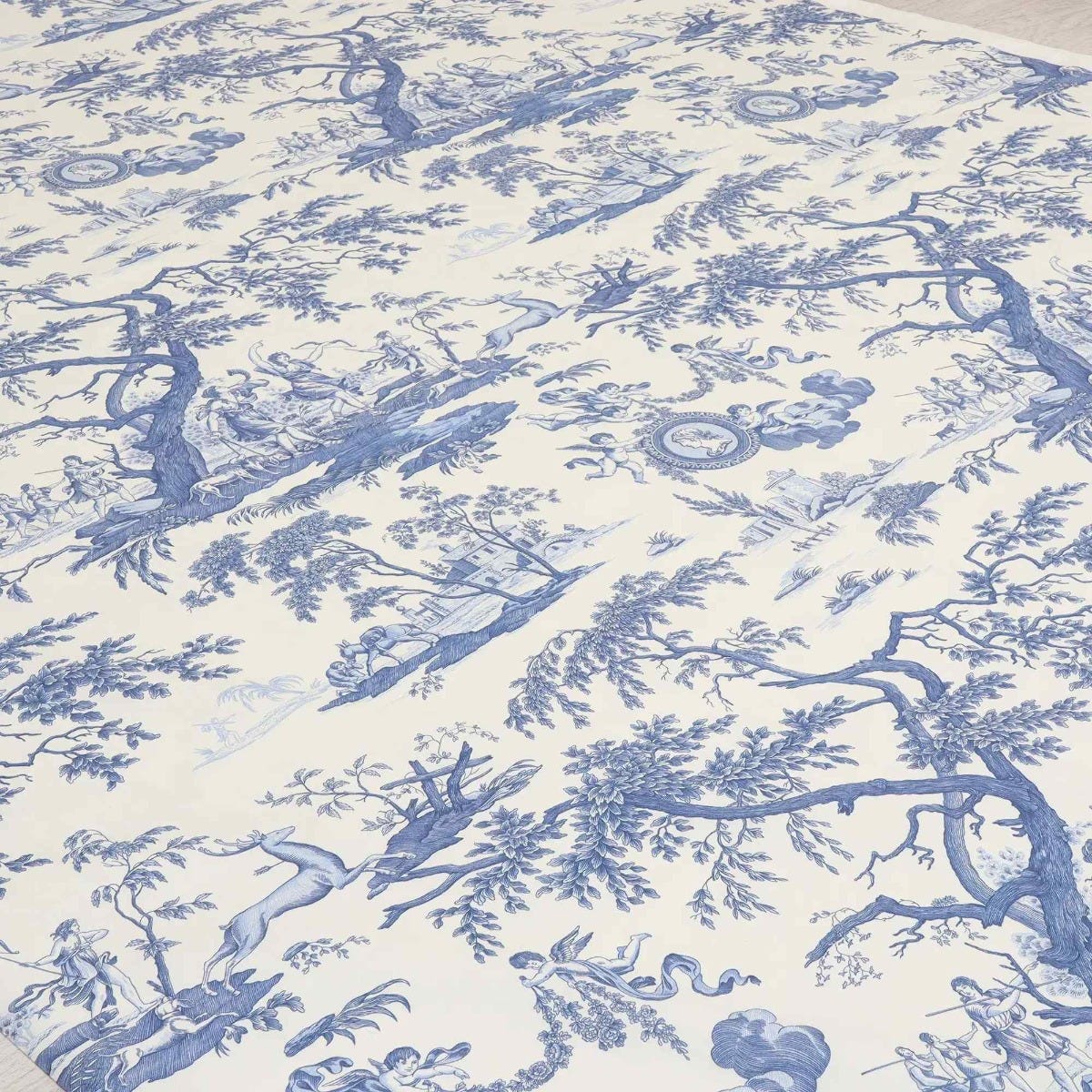 Cherubs Toile Blue on White Double Width Fabric - Image 4