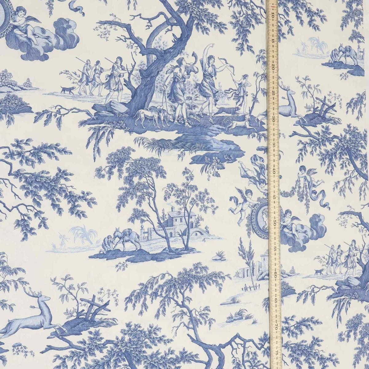 Cherubs Toile Blue on White Double Width Fabric - Image 5