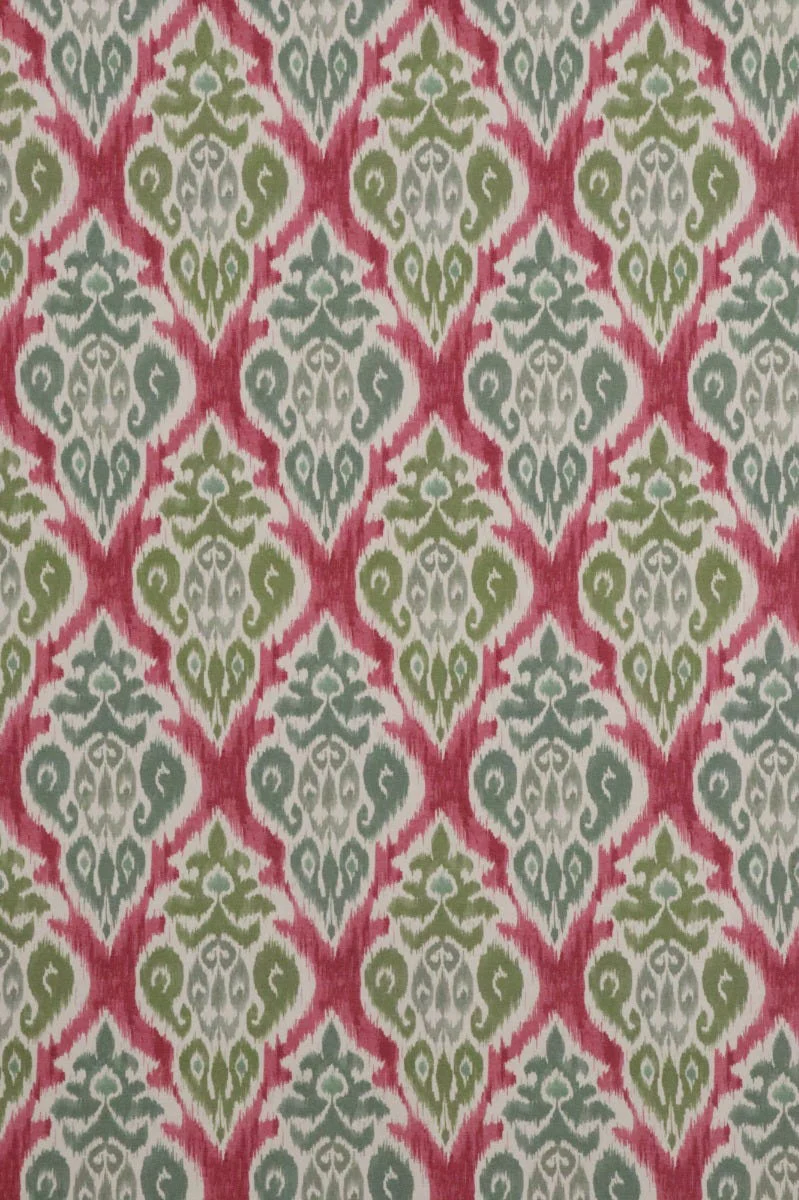 Chess Designs Arlo Olive Fuchsia Ikat Fabric