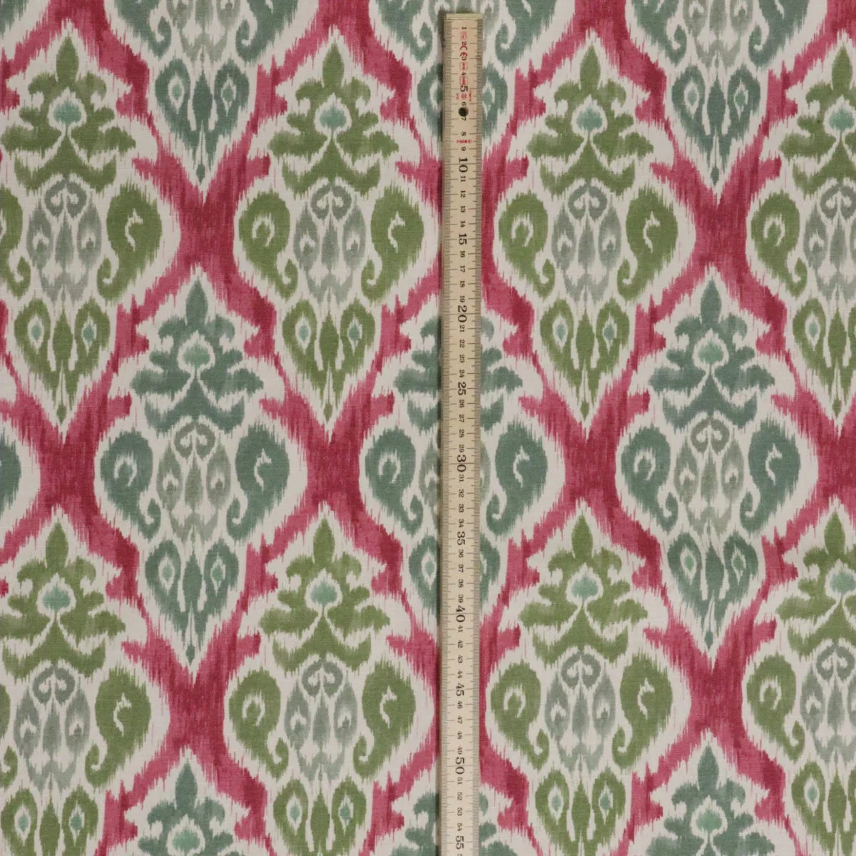 Chess Designs Arlo Olive Fuchsia Ikat Fabric - Image 5