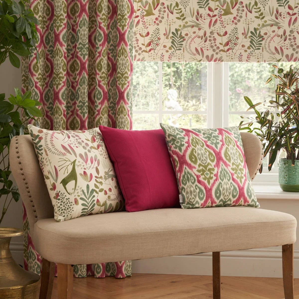 Chess Designs Arlo Olive Fuchsia Ikat Fabric - Image 7