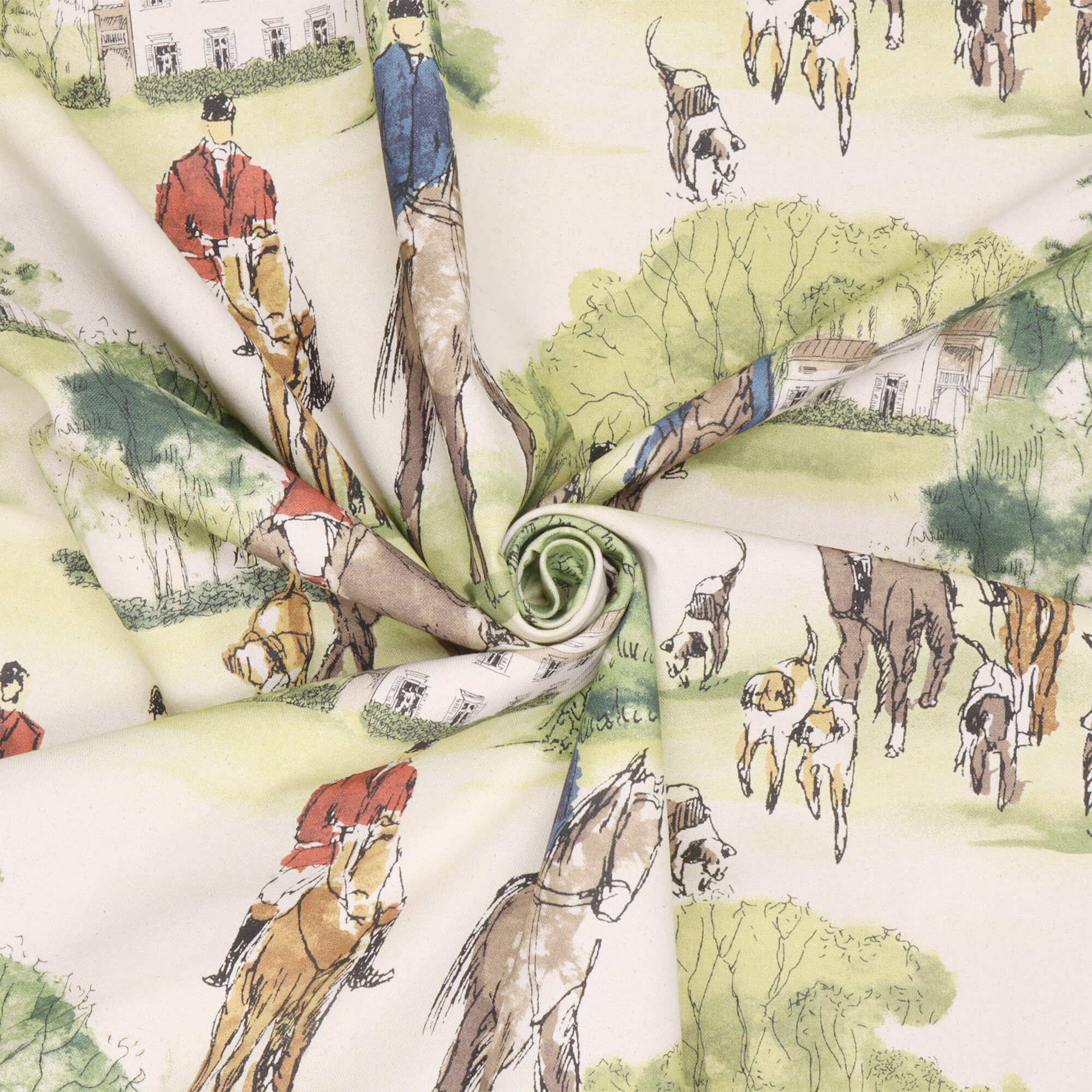 Crosby Hunting Horse & Hound Double Width Natural Fabric - Image 3