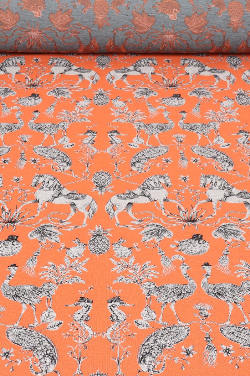 Curious Creatures Tapestry Orange Fabric - Image 2