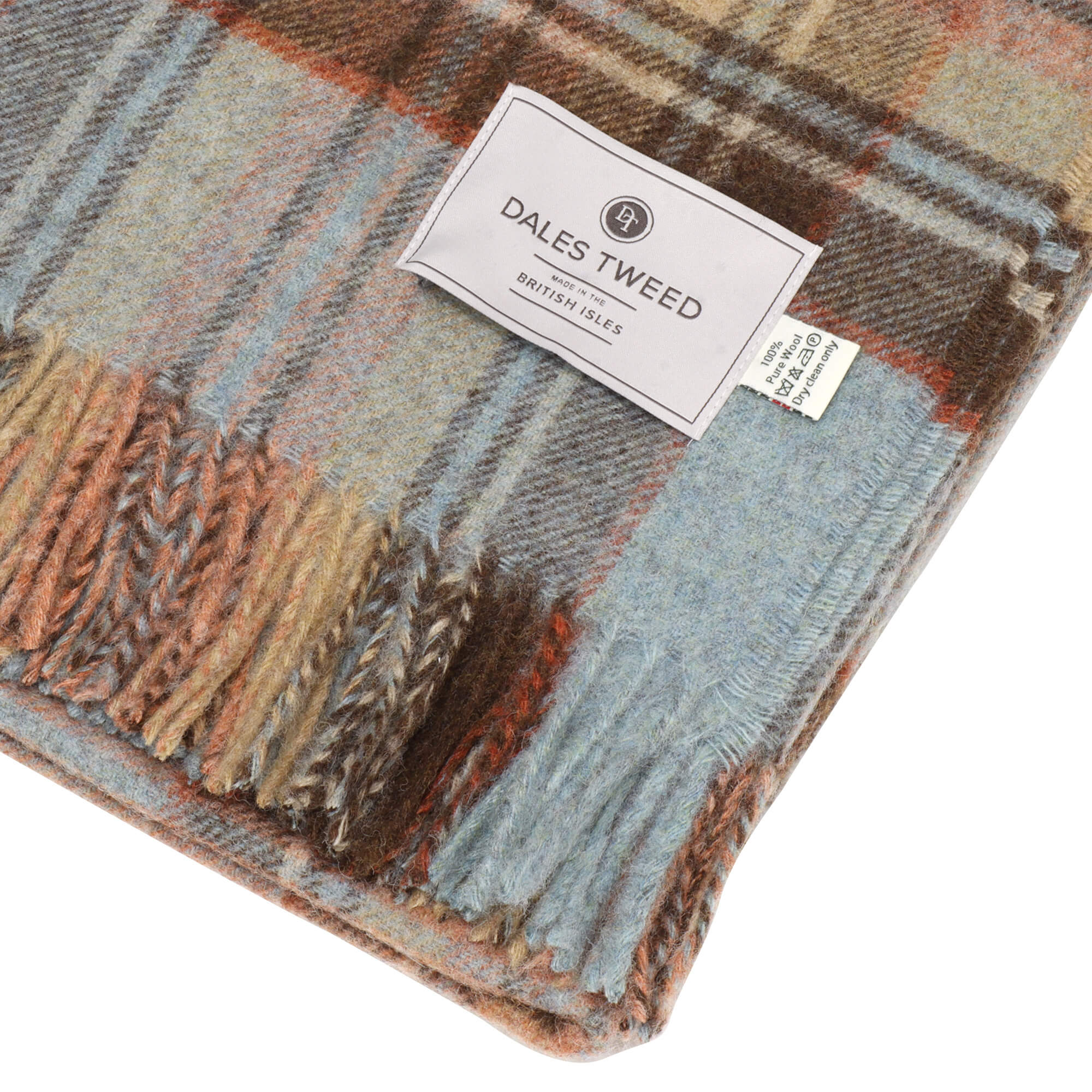 Dales By Moon Bramble Plaid Wool Throw Muted Blue - Image 3