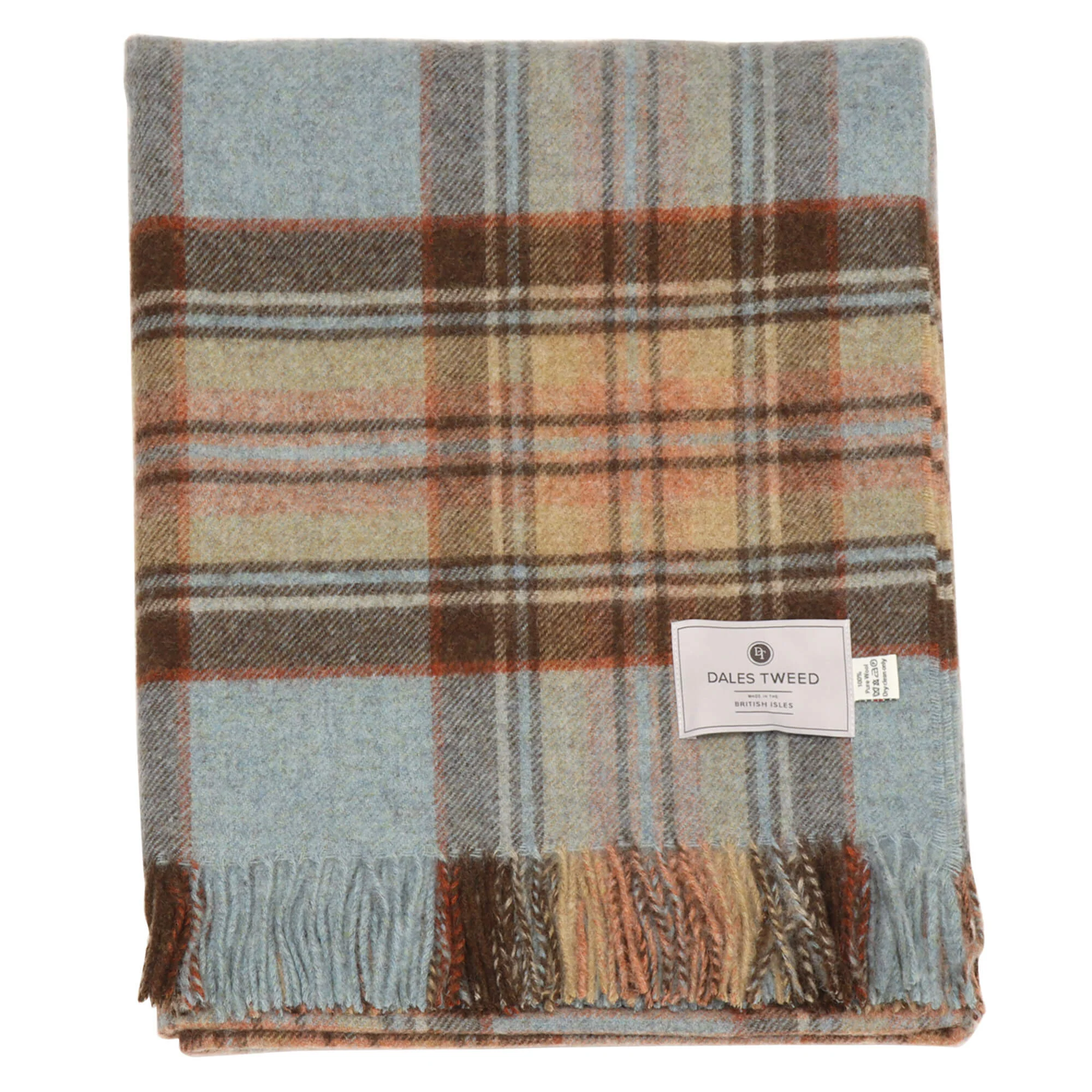 Dales By Moon Bramble Plaid Wool Throw Muted Blue - Image 4