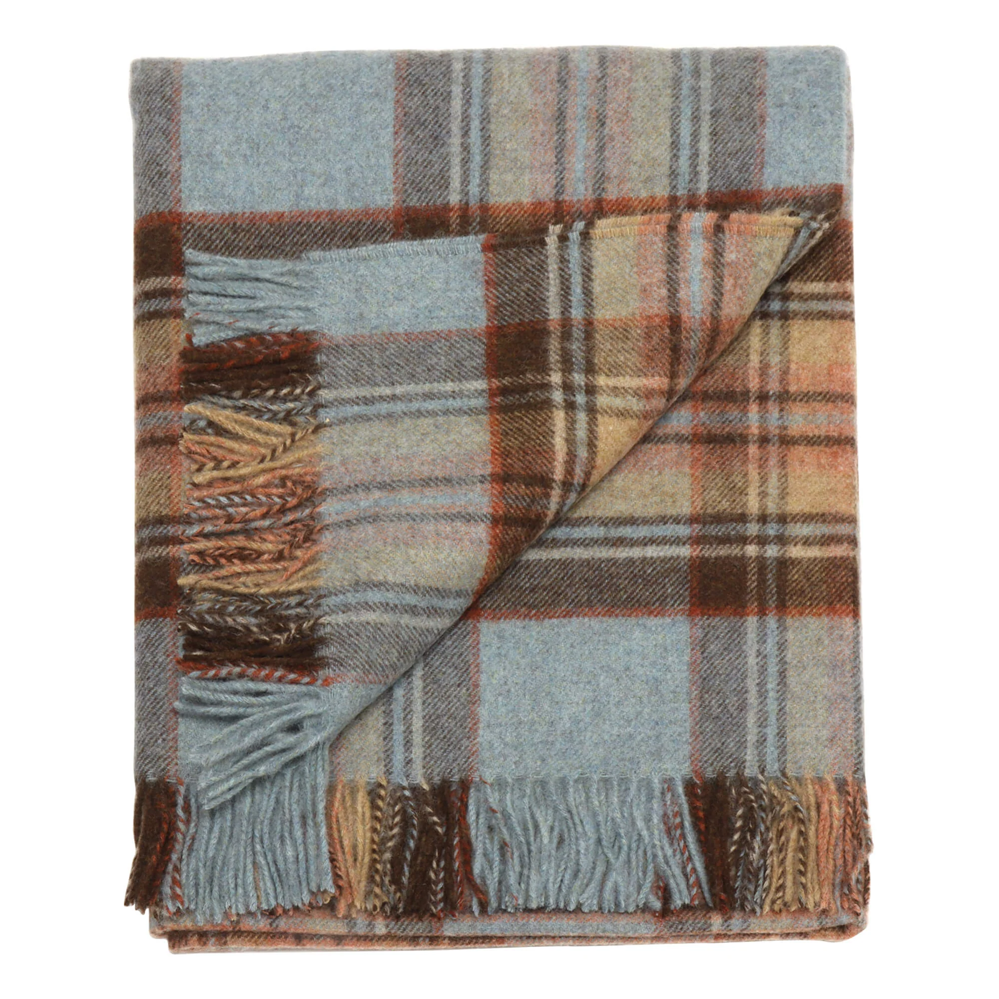 Dales By Moon Bramble Plaid Wool Throw Muted Blue - Image 5