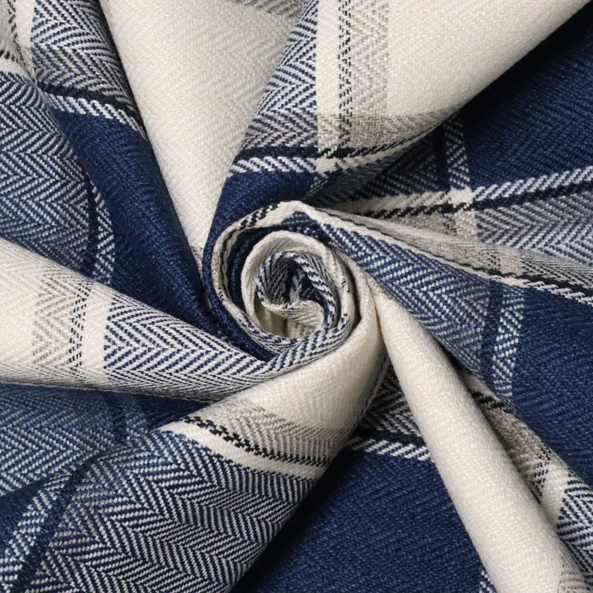 Danbury Herringbone FR Navy Check Fabric - Image 3