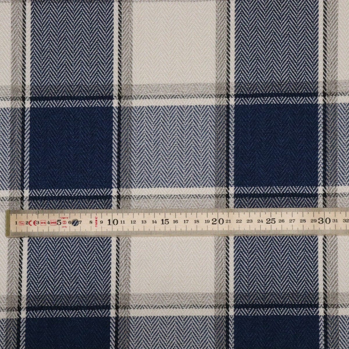 Danbury Herringbone FR Navy Check Fabric - Image 4