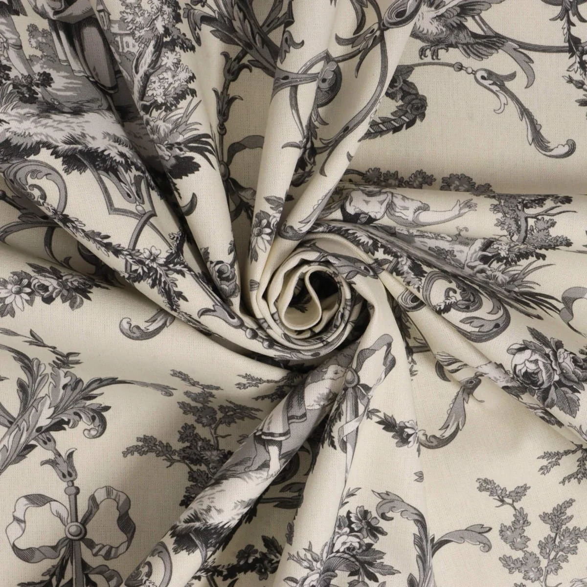 Double Width Fragonard Toile Charcoal on Cream Fabric - Image 3