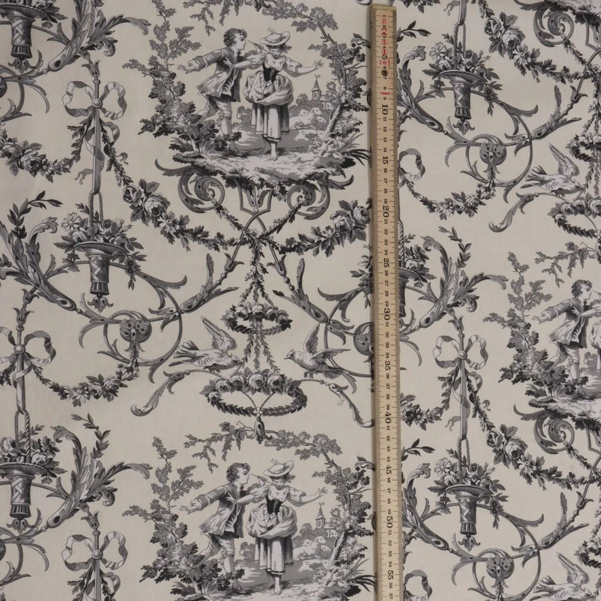 Double Width Fragonard Toile Charcoal on Cream Fabric - Image 4