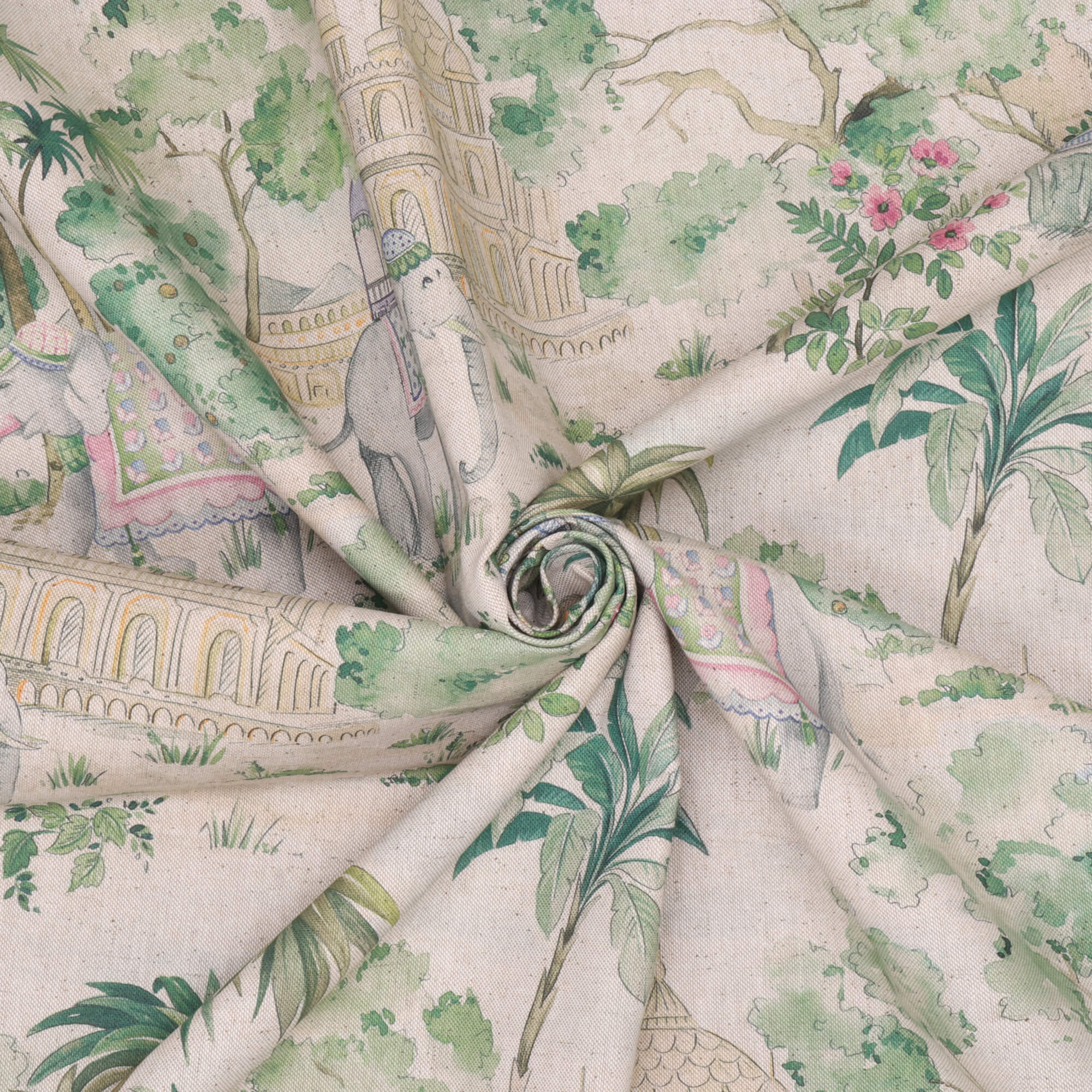 Elephant & Palm Linen Double Width Fabric - Image 3
