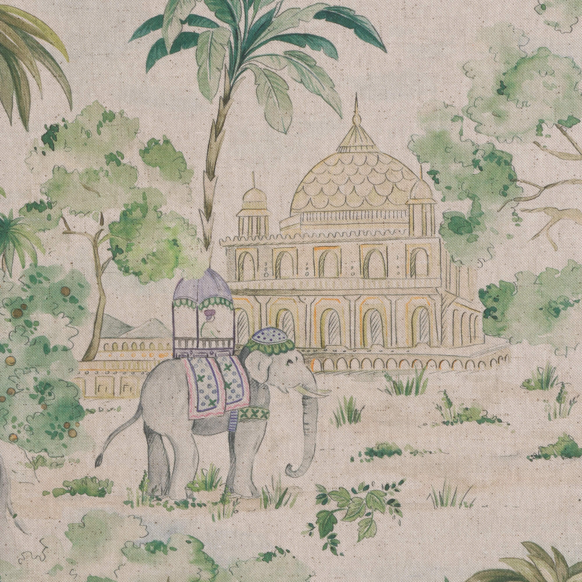 Elephant & Palm Linen Double Width Fabric - Image 6