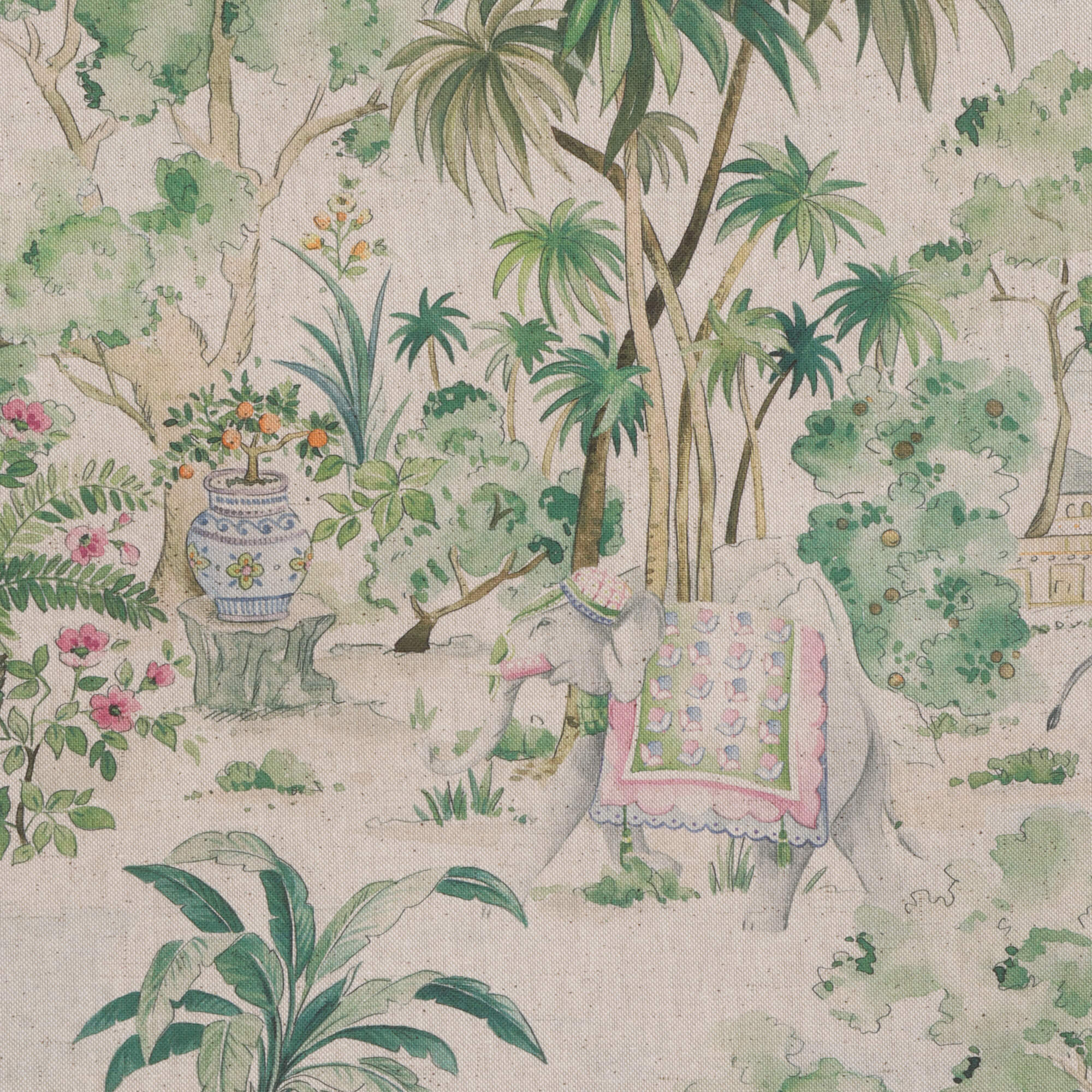 Elephant & Palm Linen Double Width Fabric - Image 7