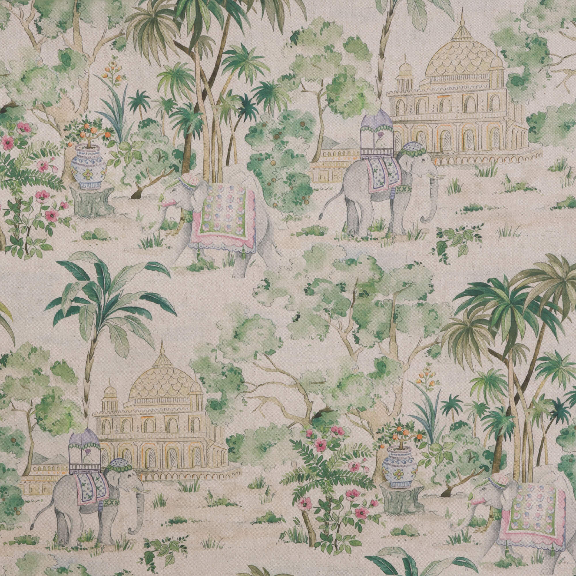 Elephant & Palm Linen Double Width Fabric - Image 8