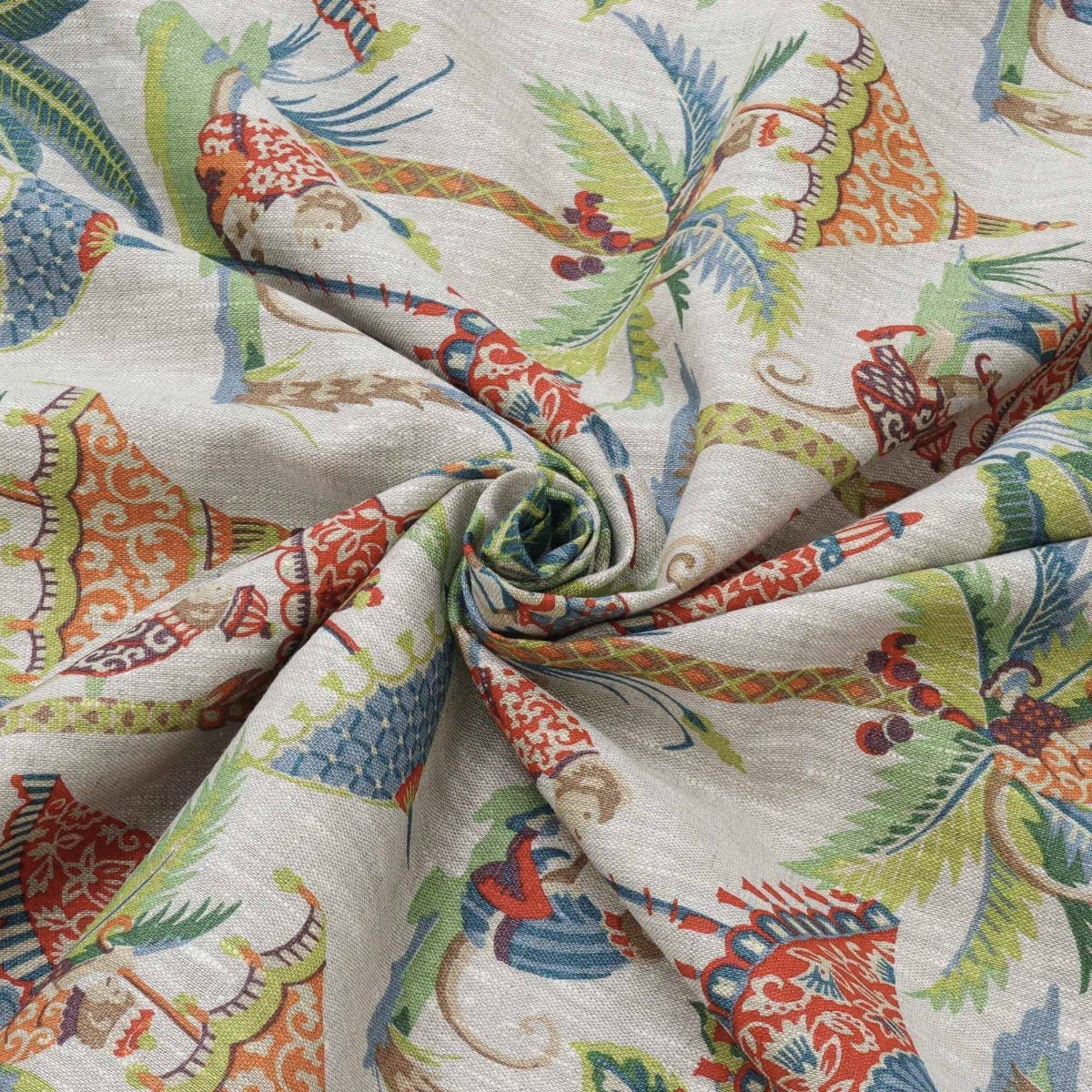 Exotic Monkey Parasol French Linen Fabric - Image 3