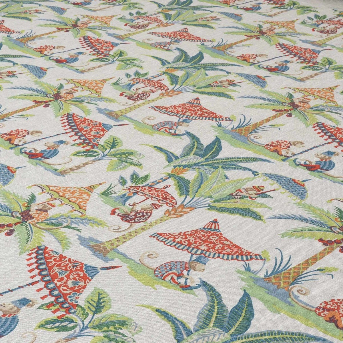 Exotic Monkey Parasol French Linen Fabric - Image 4