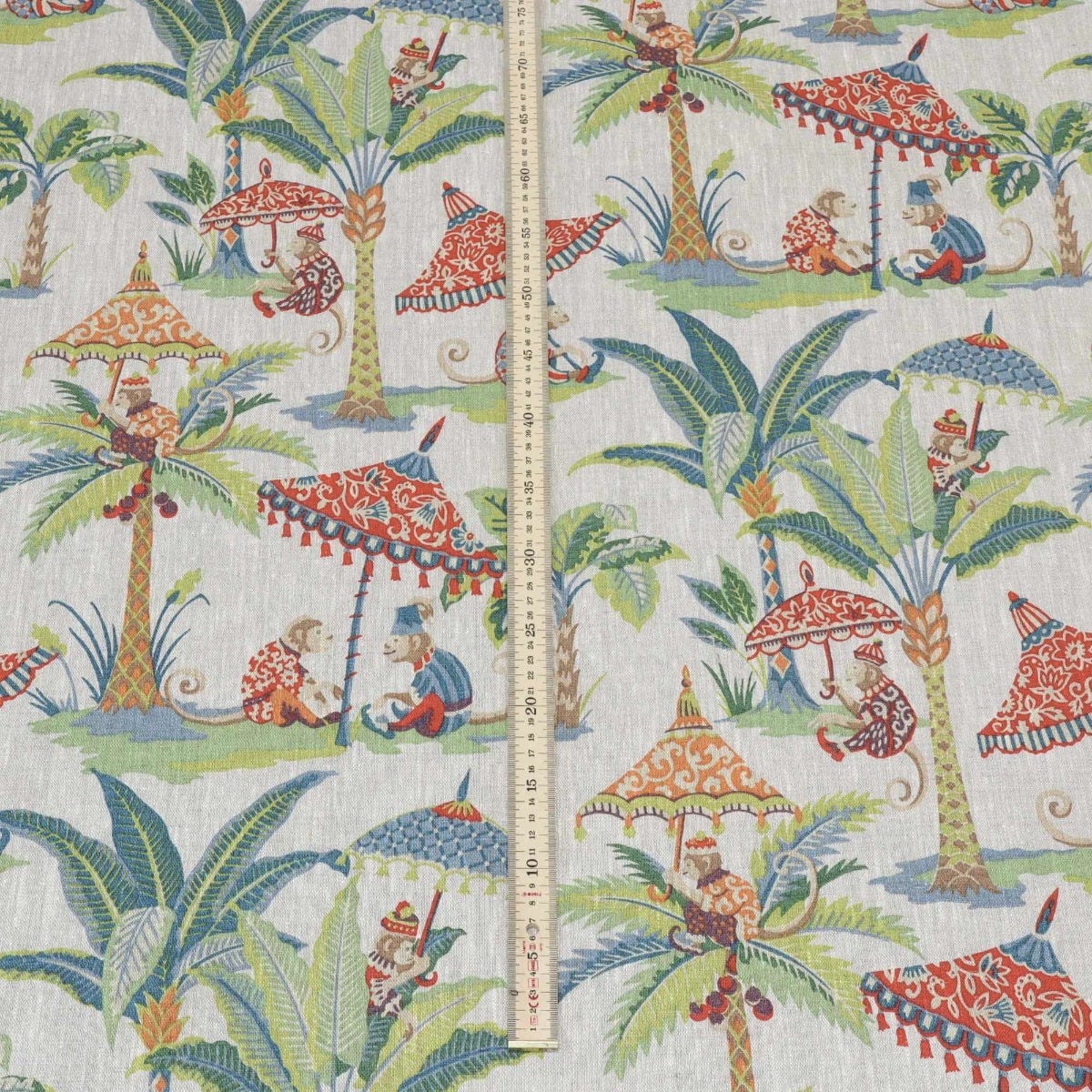 Exotic Monkey Parasol French Linen Fabric - Image 5