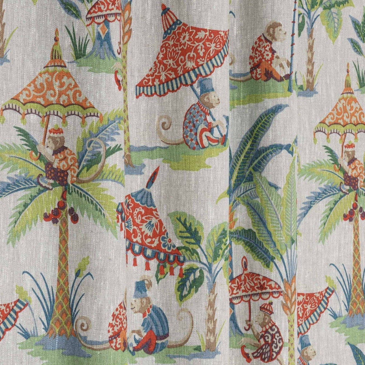 Exotic Monkey Parasol French Linen Fabric - Image 6