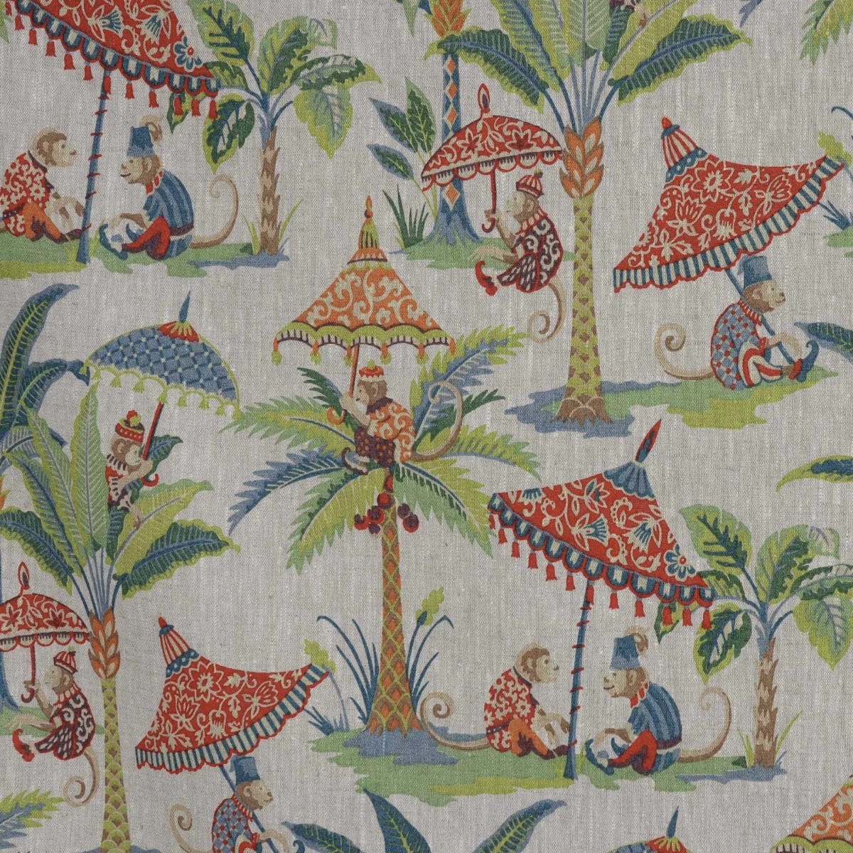 Exotic Monkey Parasol French Linen Fabric - Image 7