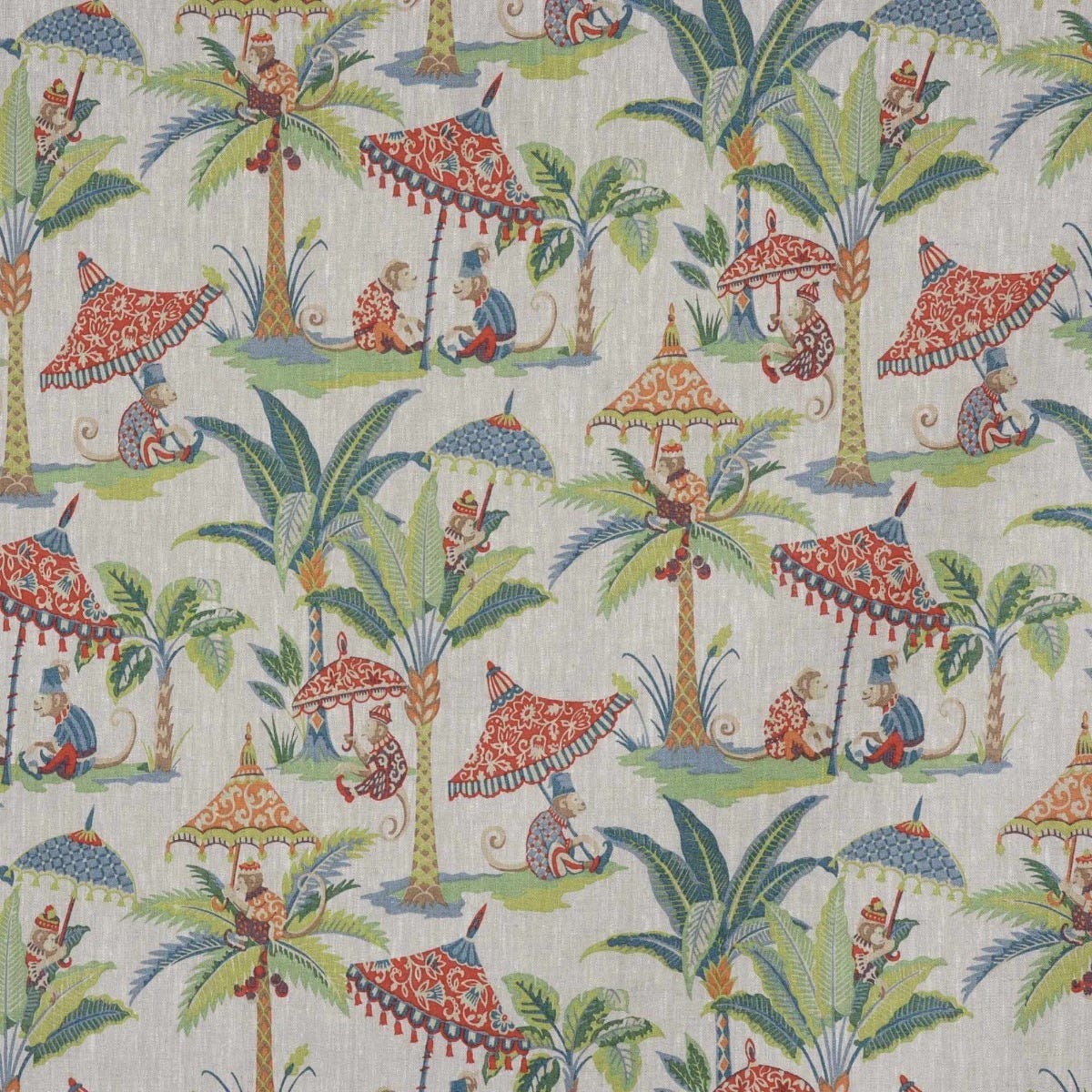 Exotic Monkey Parasol French Linen Fabric - Image 8