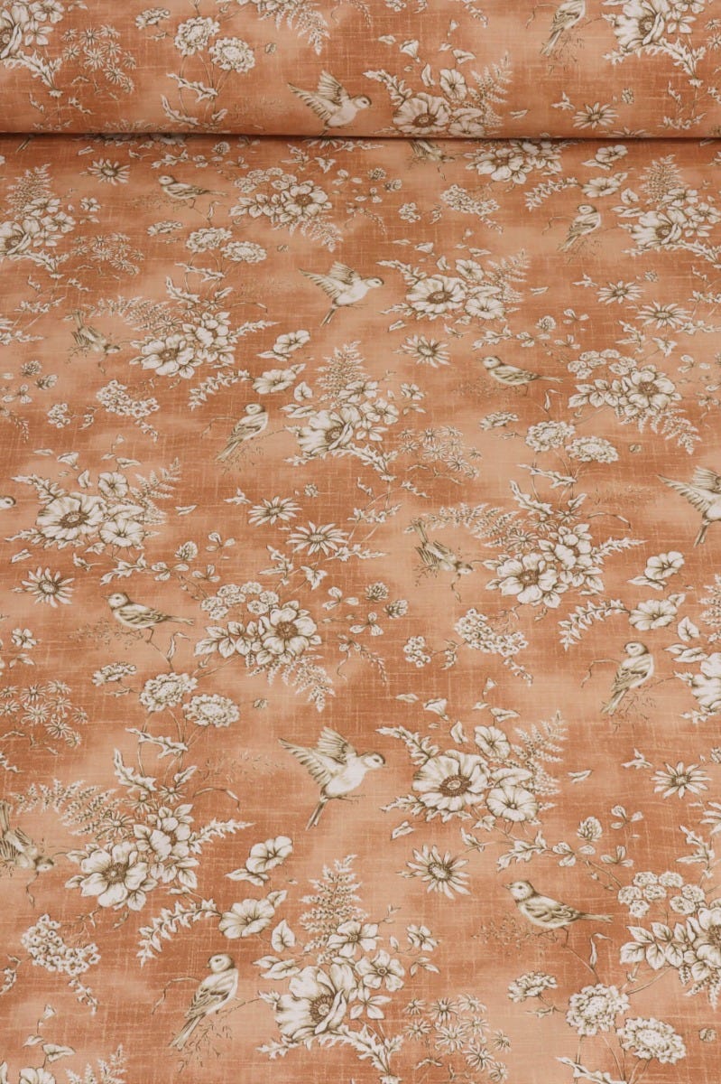 Clearance Finch Floral Toile Sandstone Fabric - Image 2