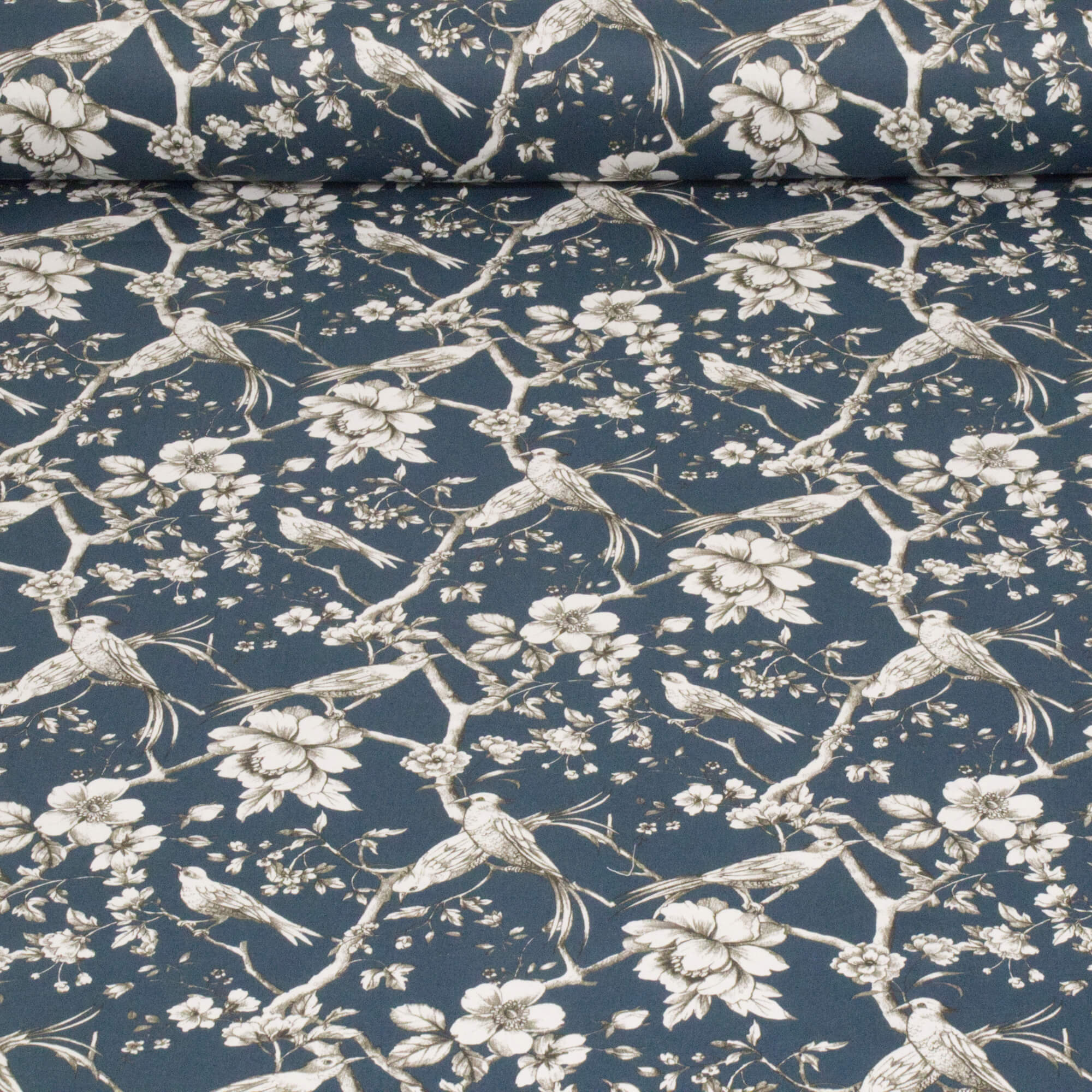 Floral Bird Toile Petrol Fabric - Image 2