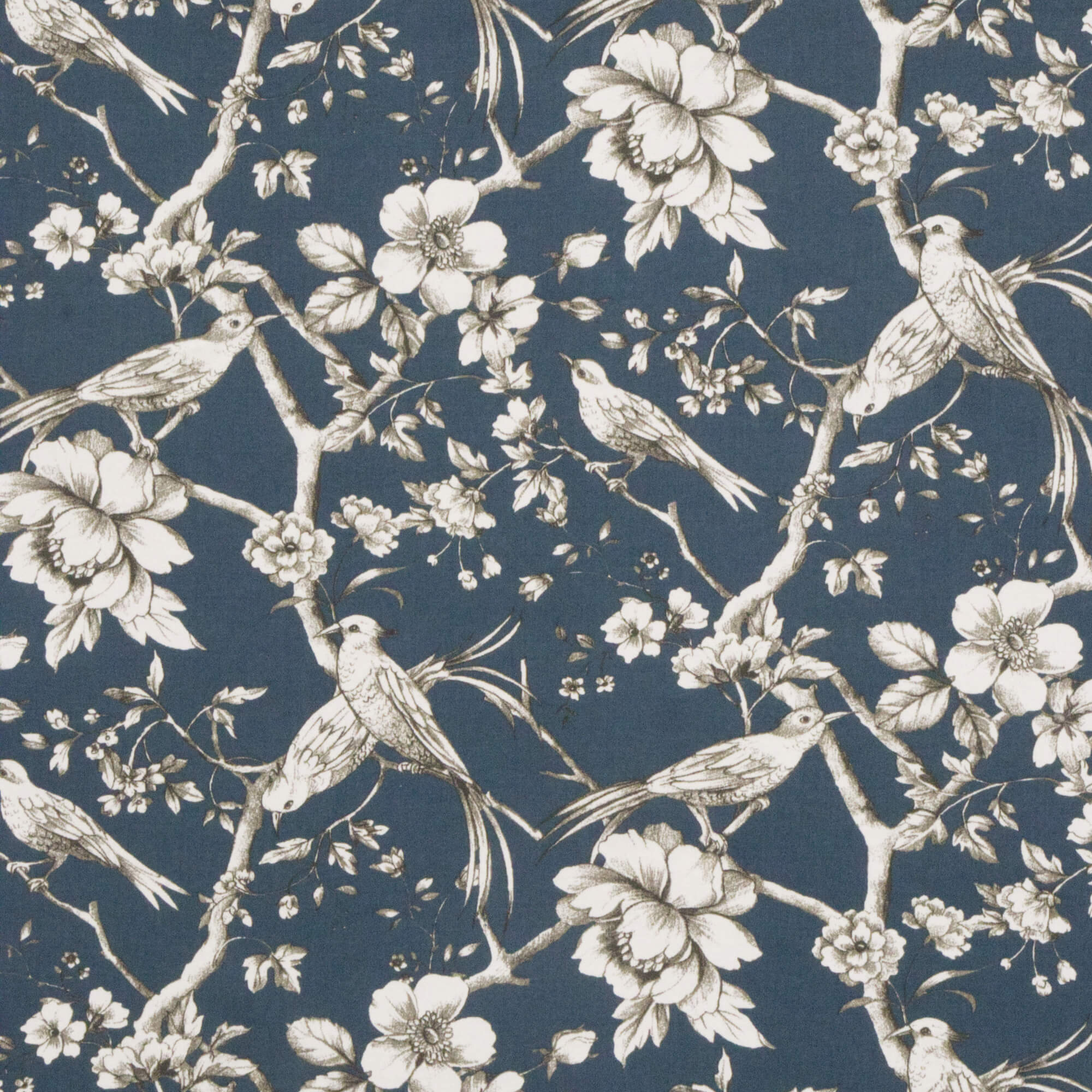 Floral Bird Toile Petrol Fabric - Image 3